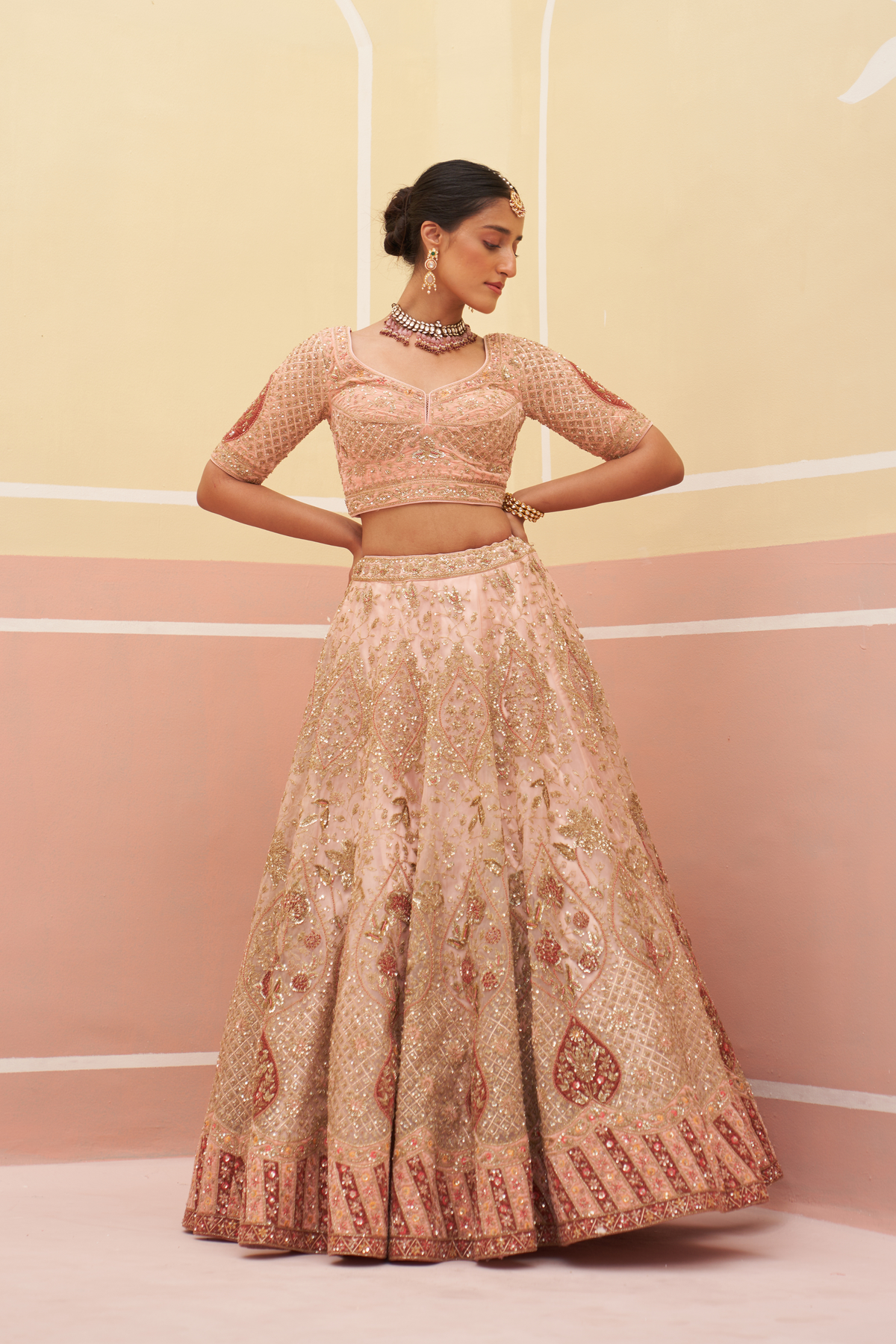 Peach Organza Lehenga Set