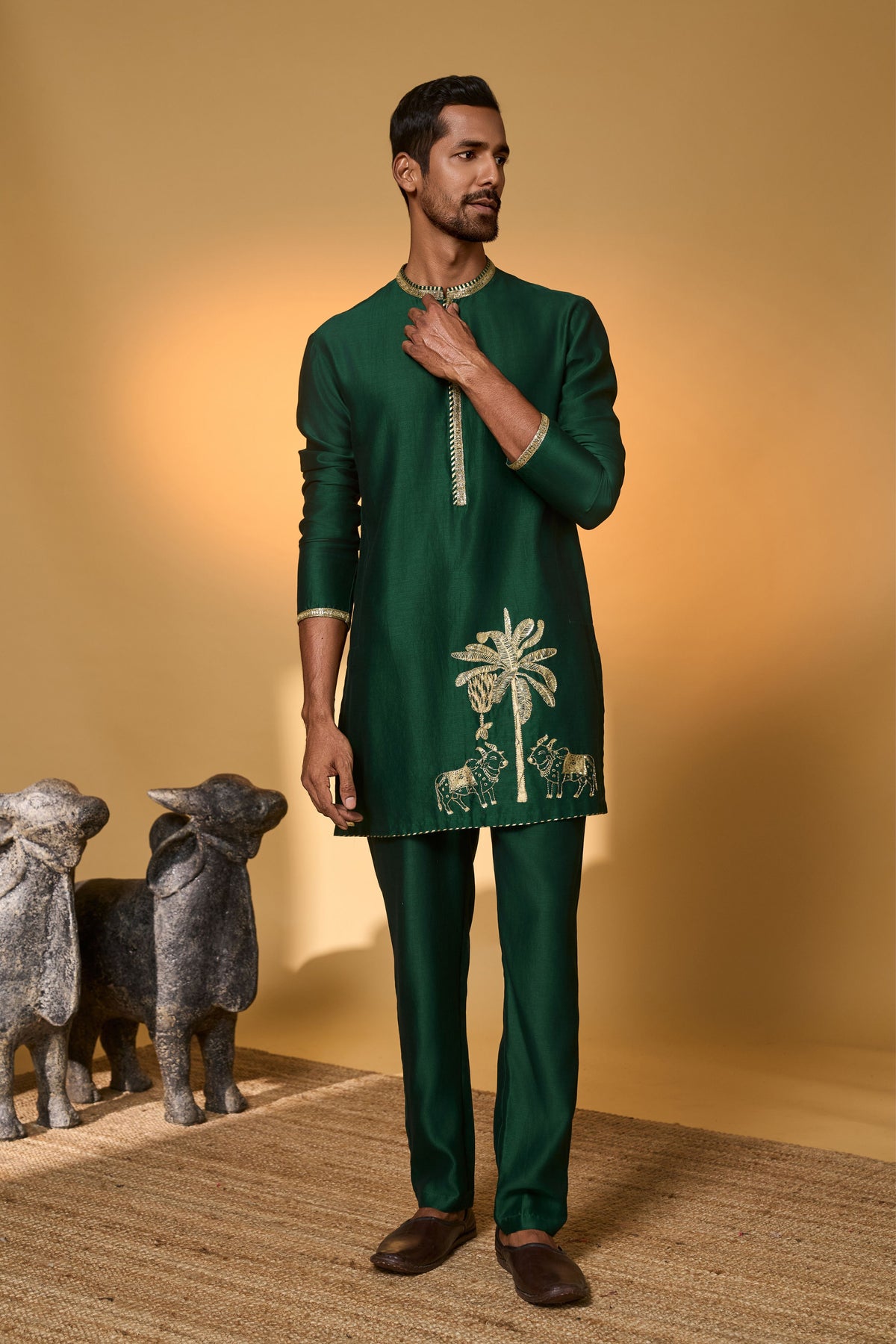 Green Tropical Nandi Kurta Set