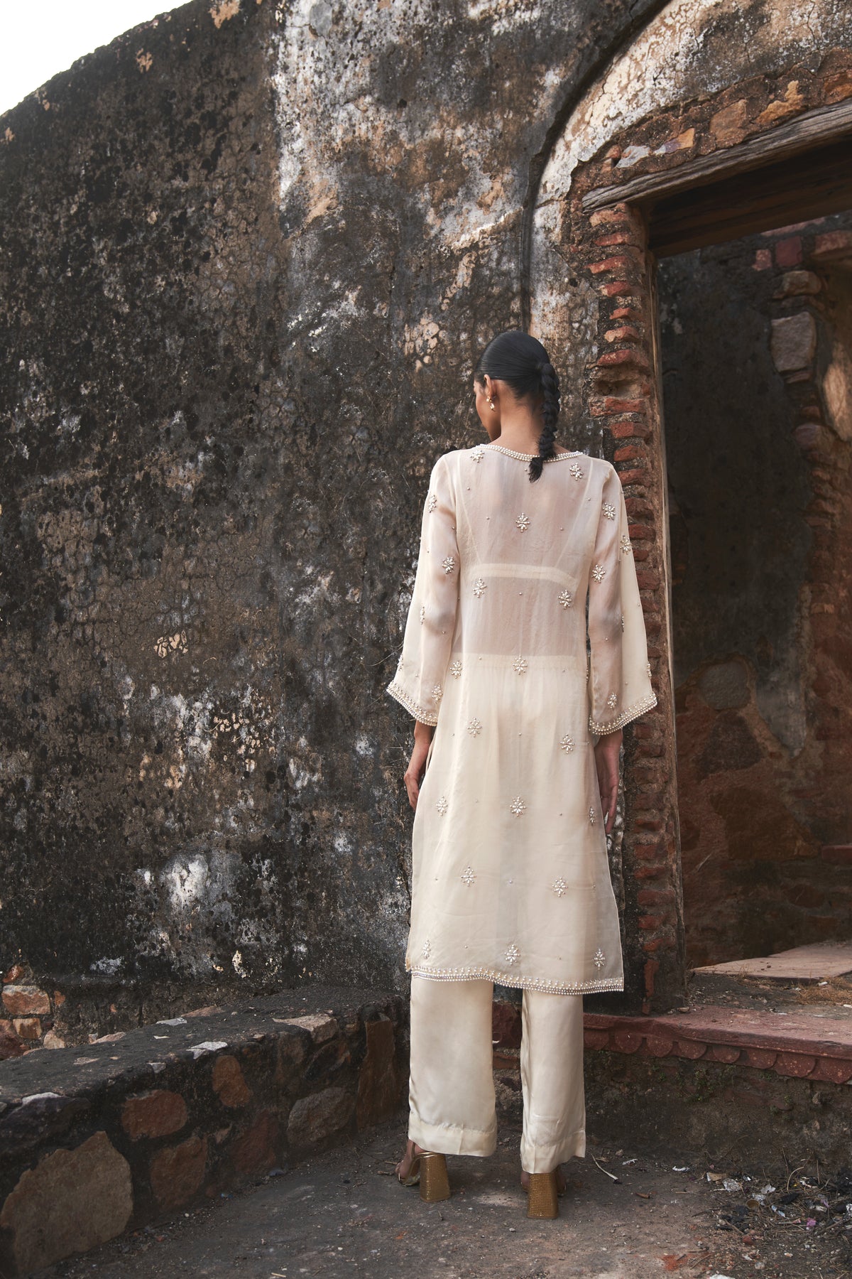 Pearl and  Cream Zeya Organza Suit Set