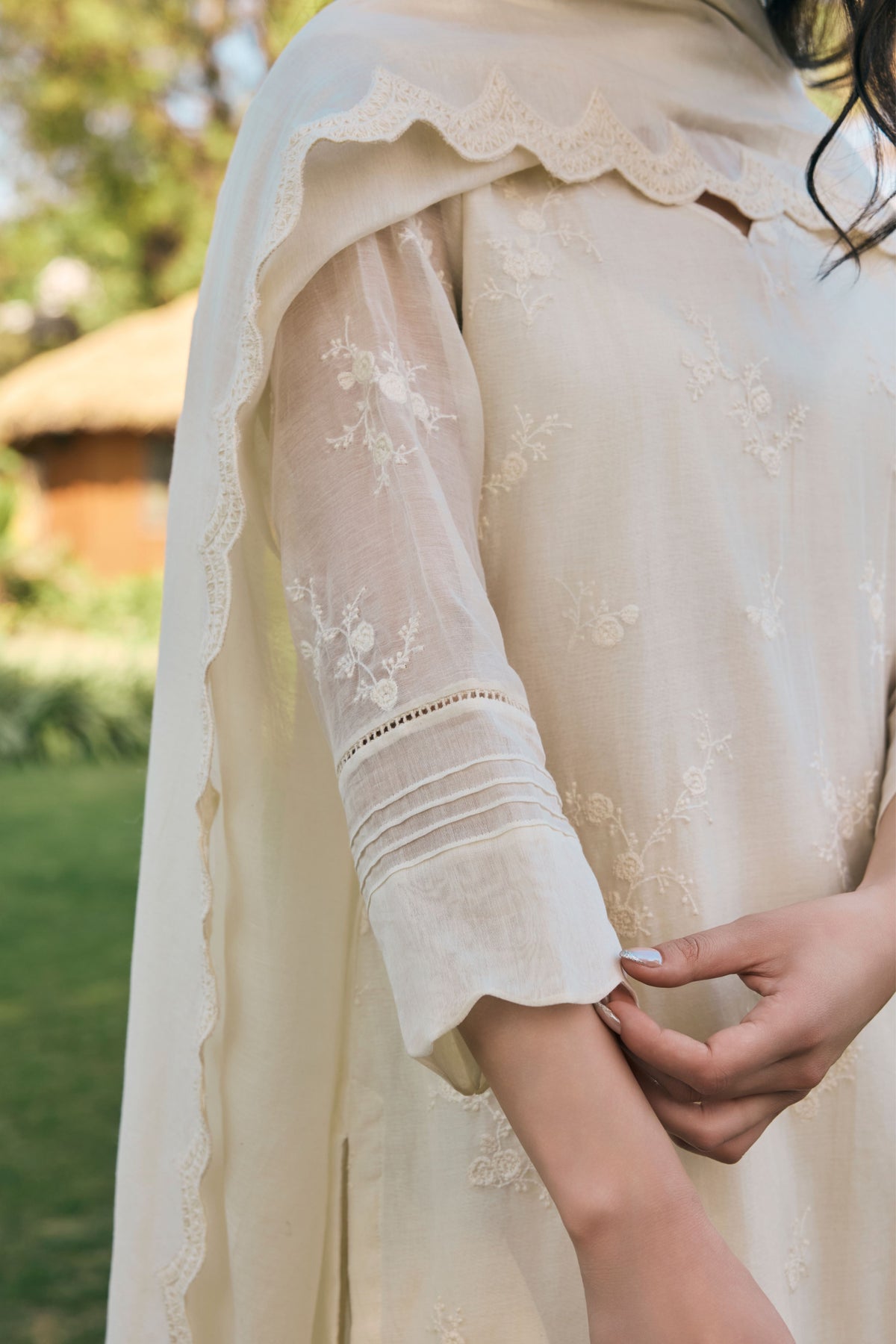 Ecru Embroidered Kurta Set