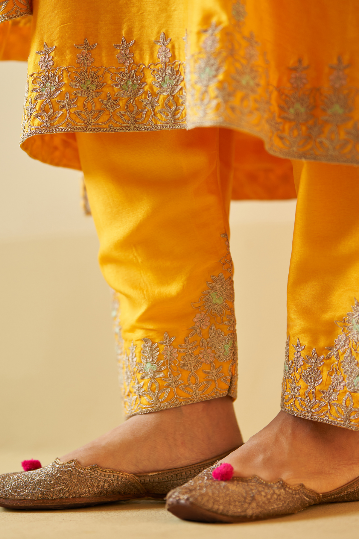 Yellow Chanderi Silk Choga Set