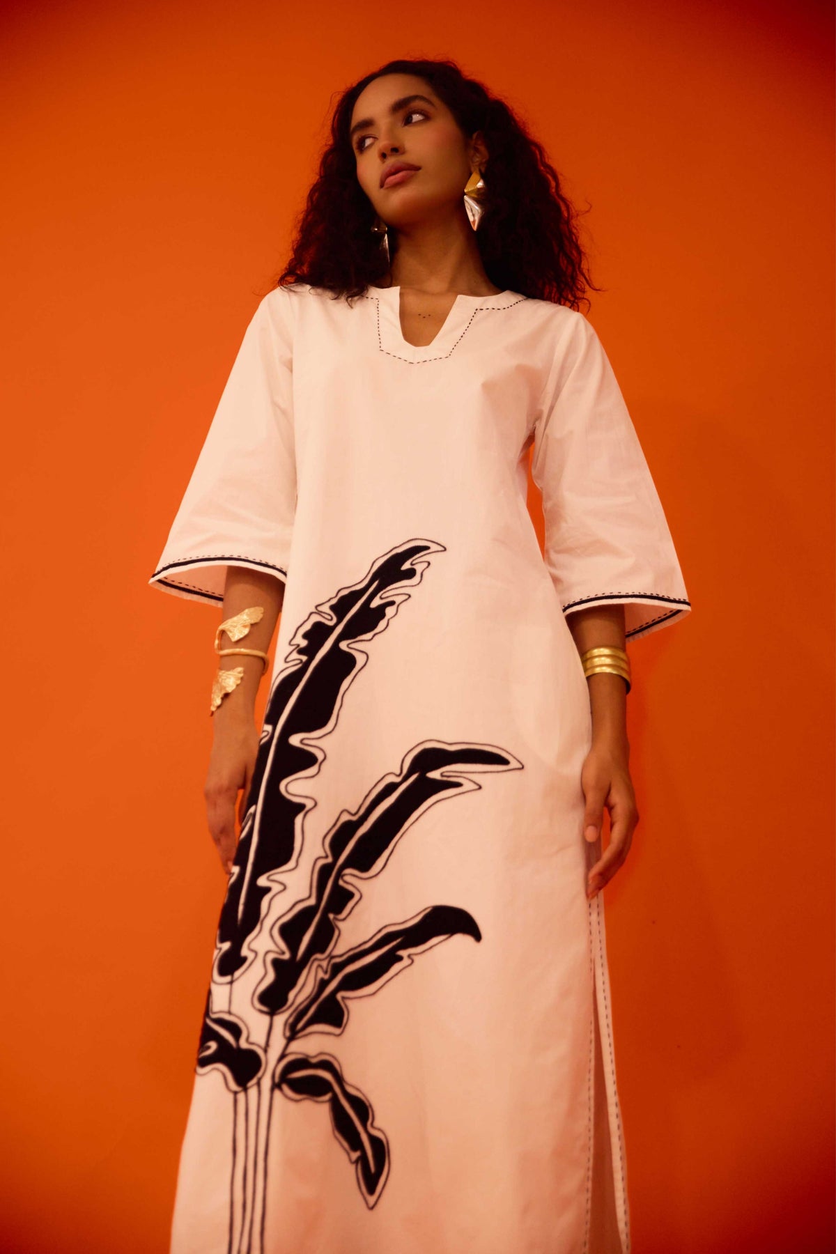 Leaf Motif Ivory Dress
