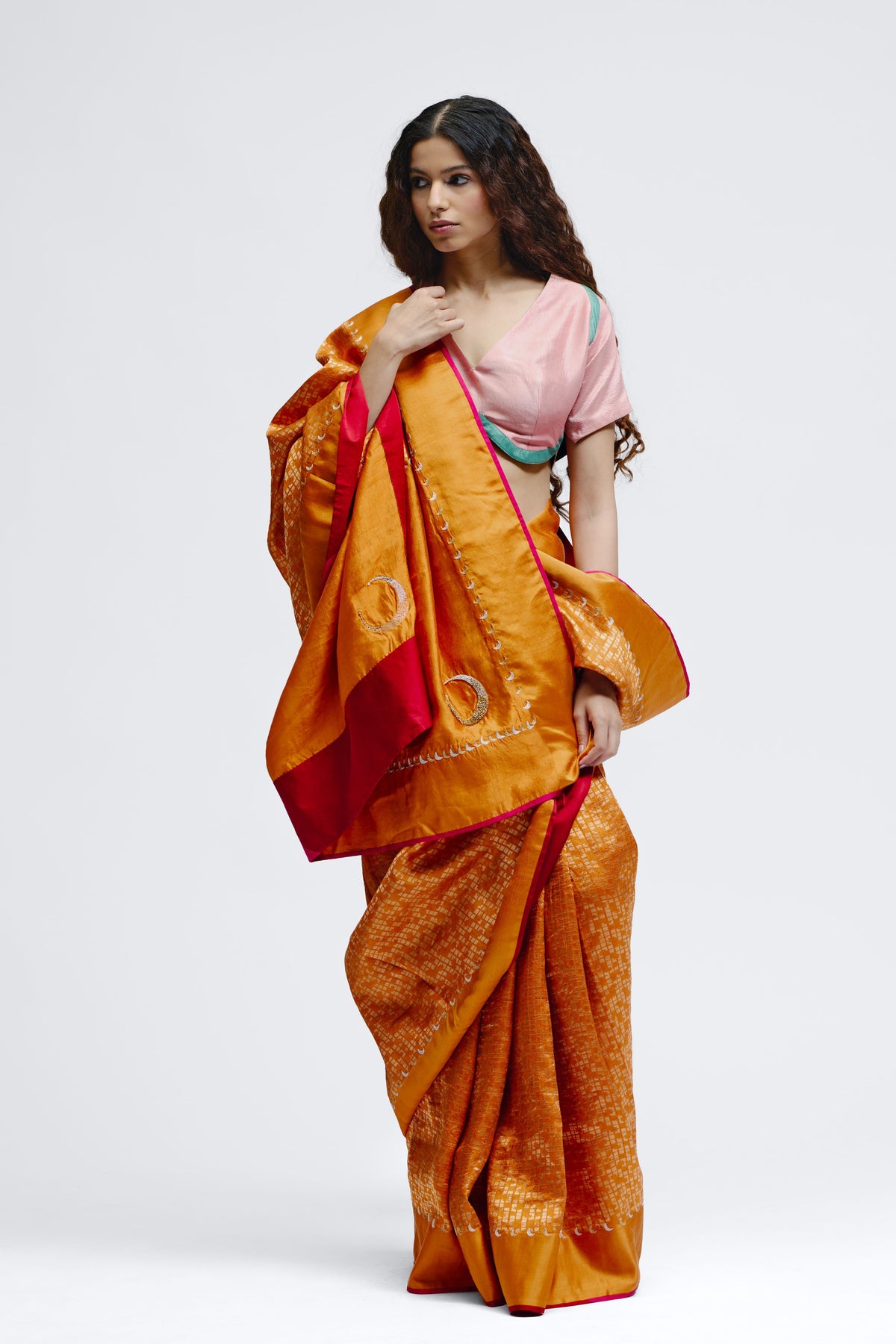 Chauk Chand Orange Silk Saree