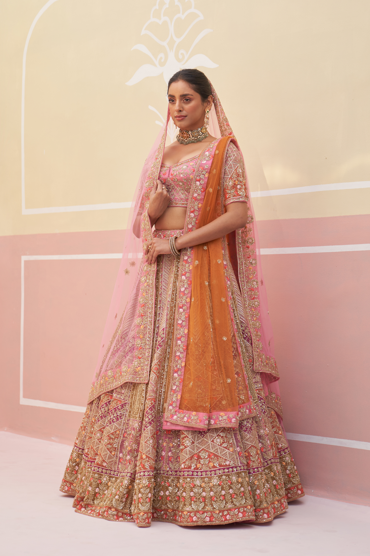 Pink Organza Lehenga Set