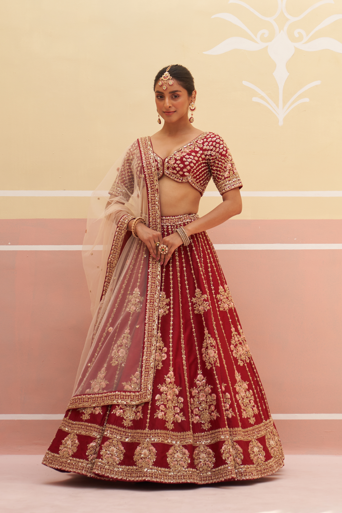 Maroon Raw Silk Lehenga Set