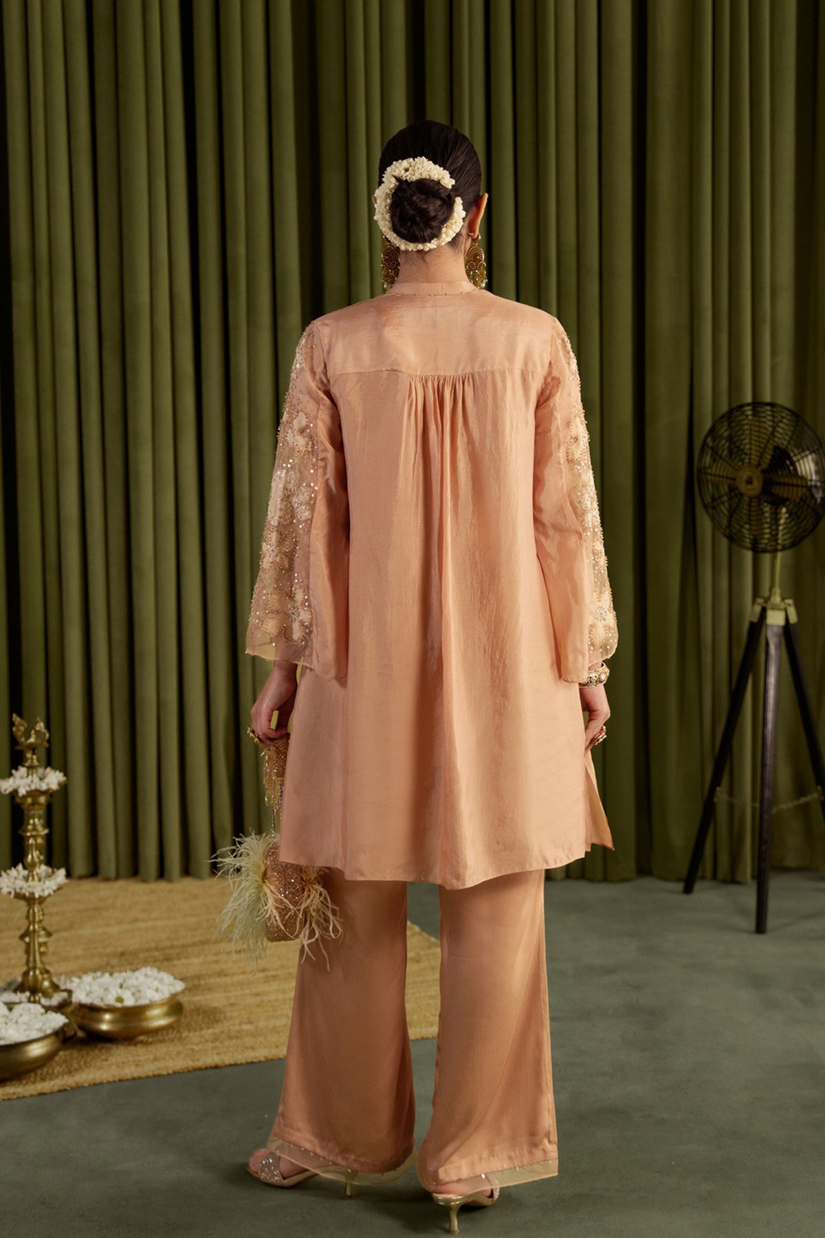 Golden Beige Floral Kurta Set