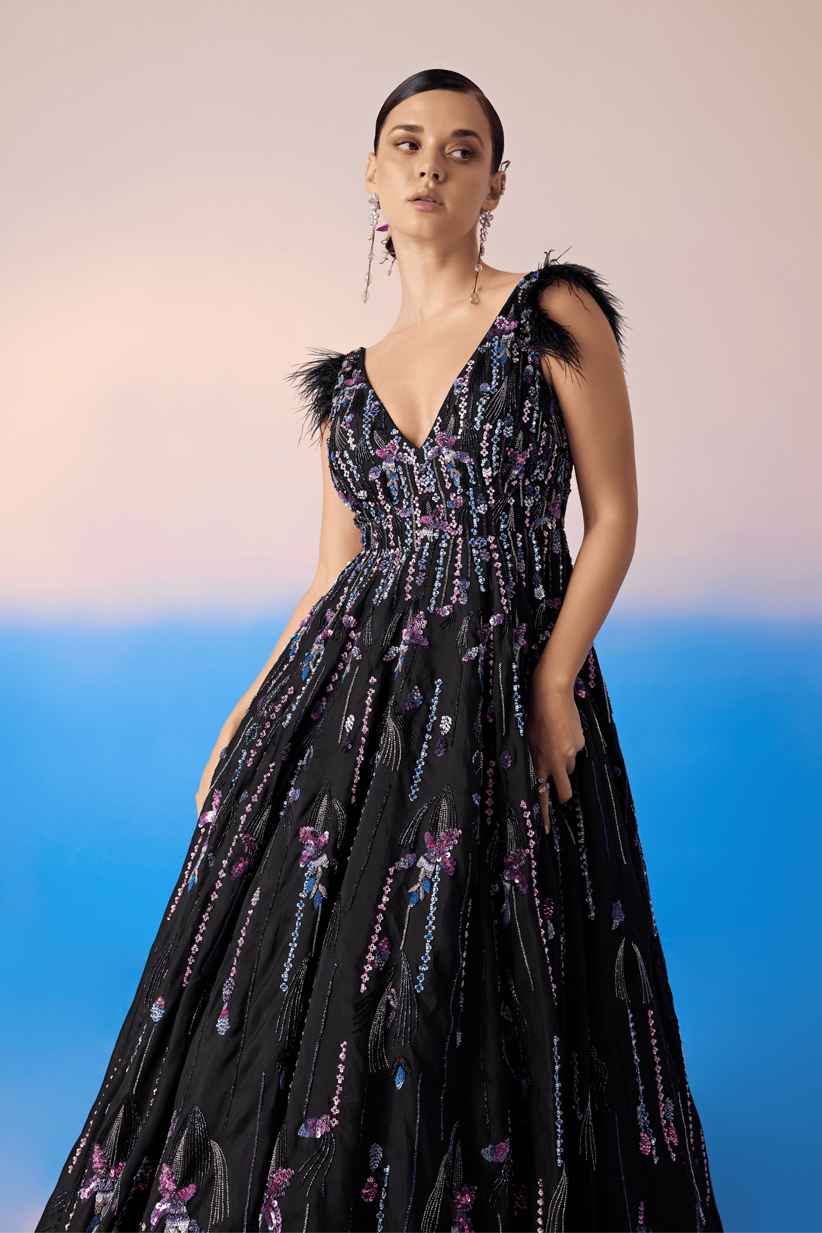 Black Embroidered  Gown