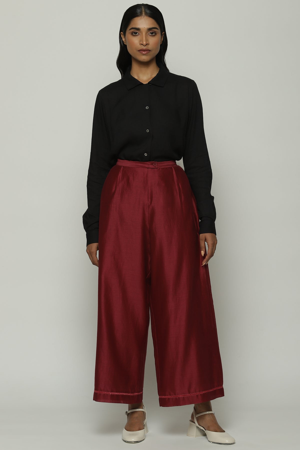 French Knot Neck Wine Trouser