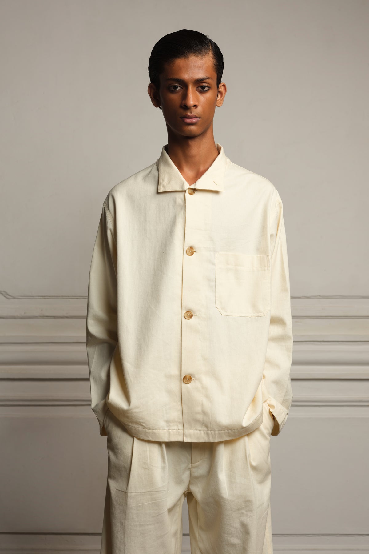 Wide leg drill trousers