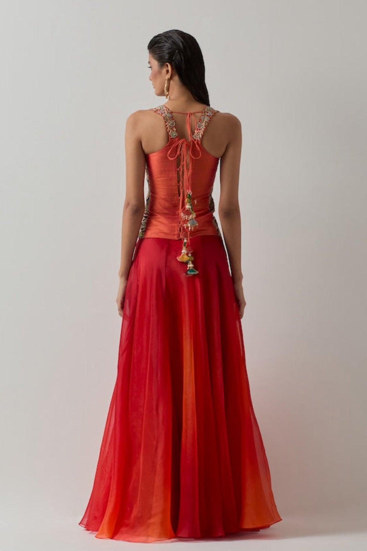 Multi Corset and Red Skirt