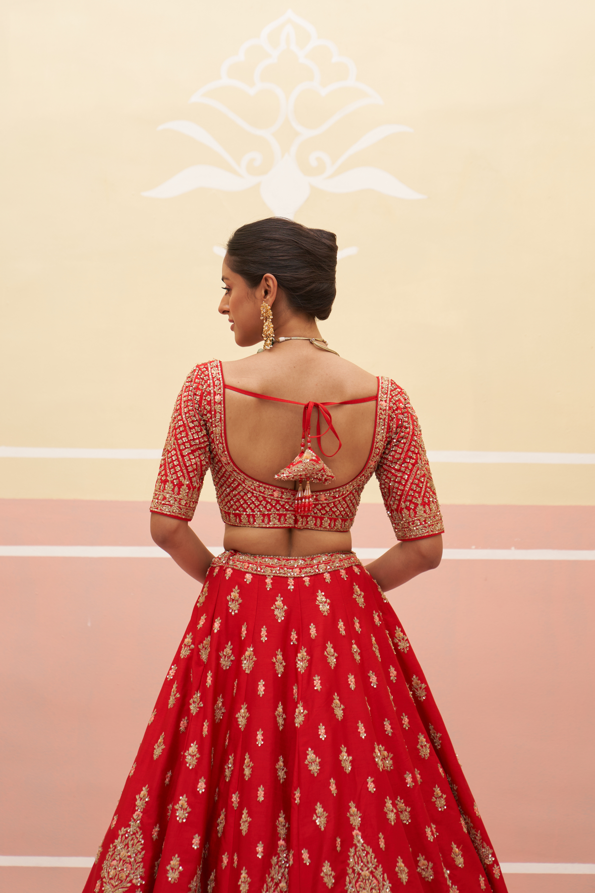 Embroidered Red Raw Silk Lehenga Set