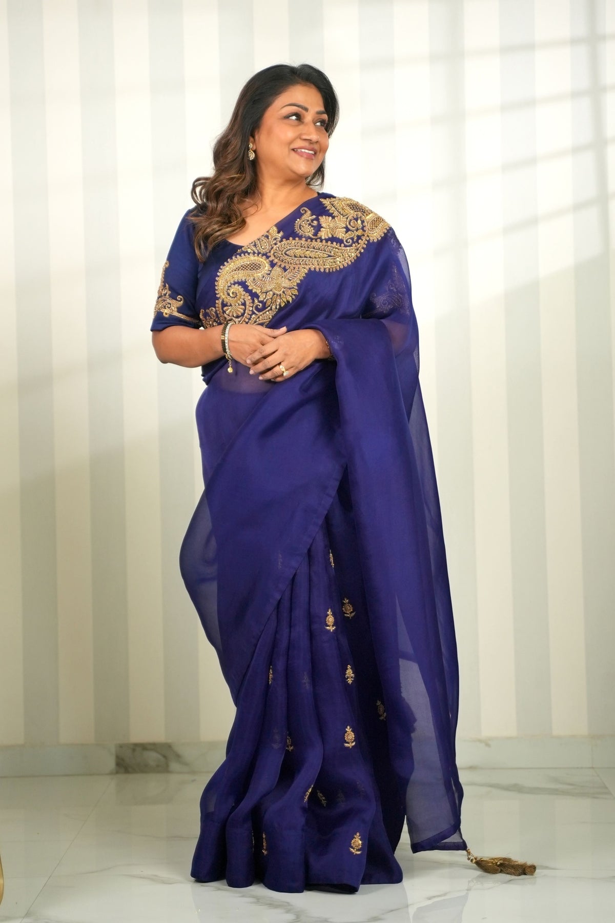 Kamli Zardozi Organza Saree Set