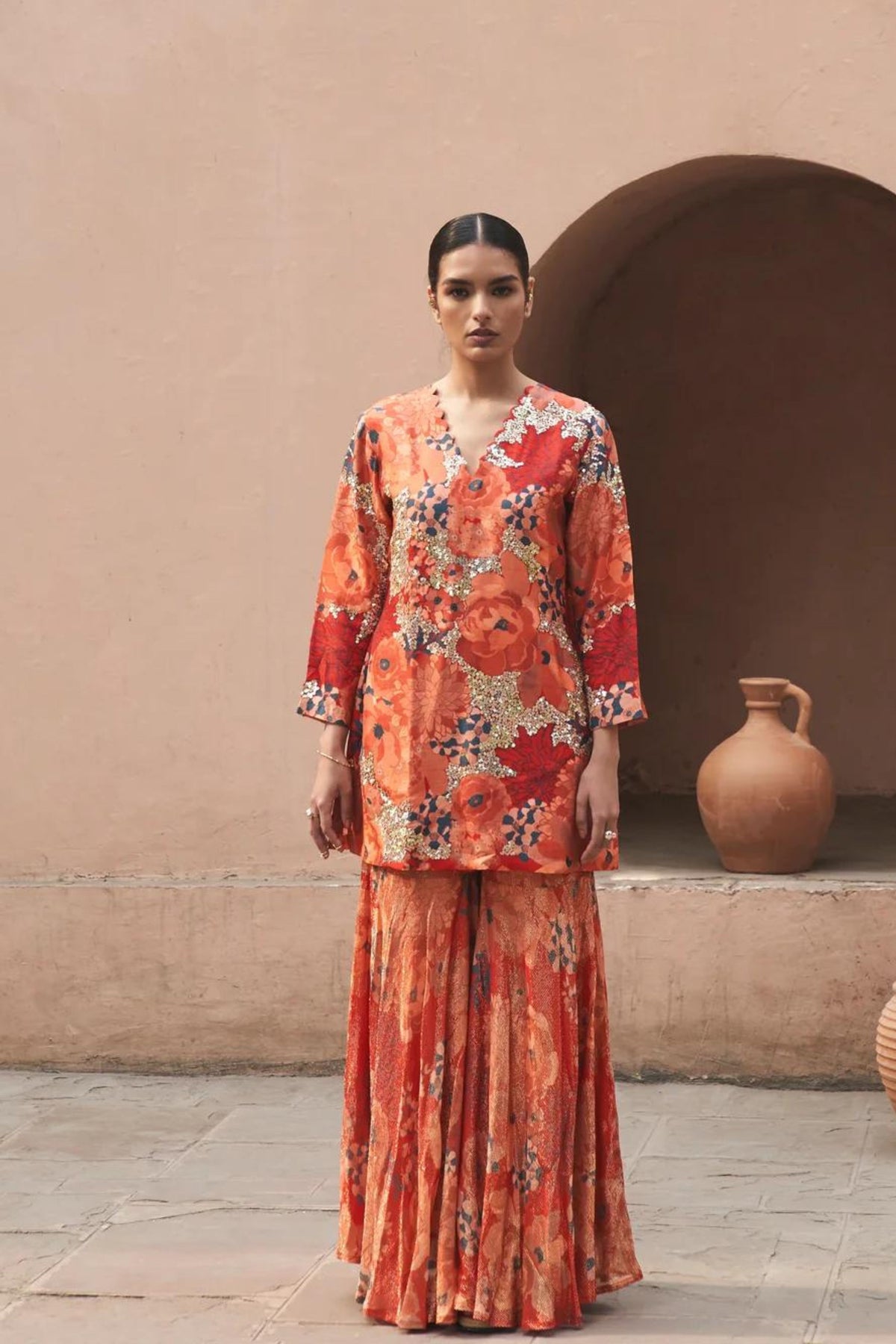 Red Moroccan Sequin Scallop Sharara