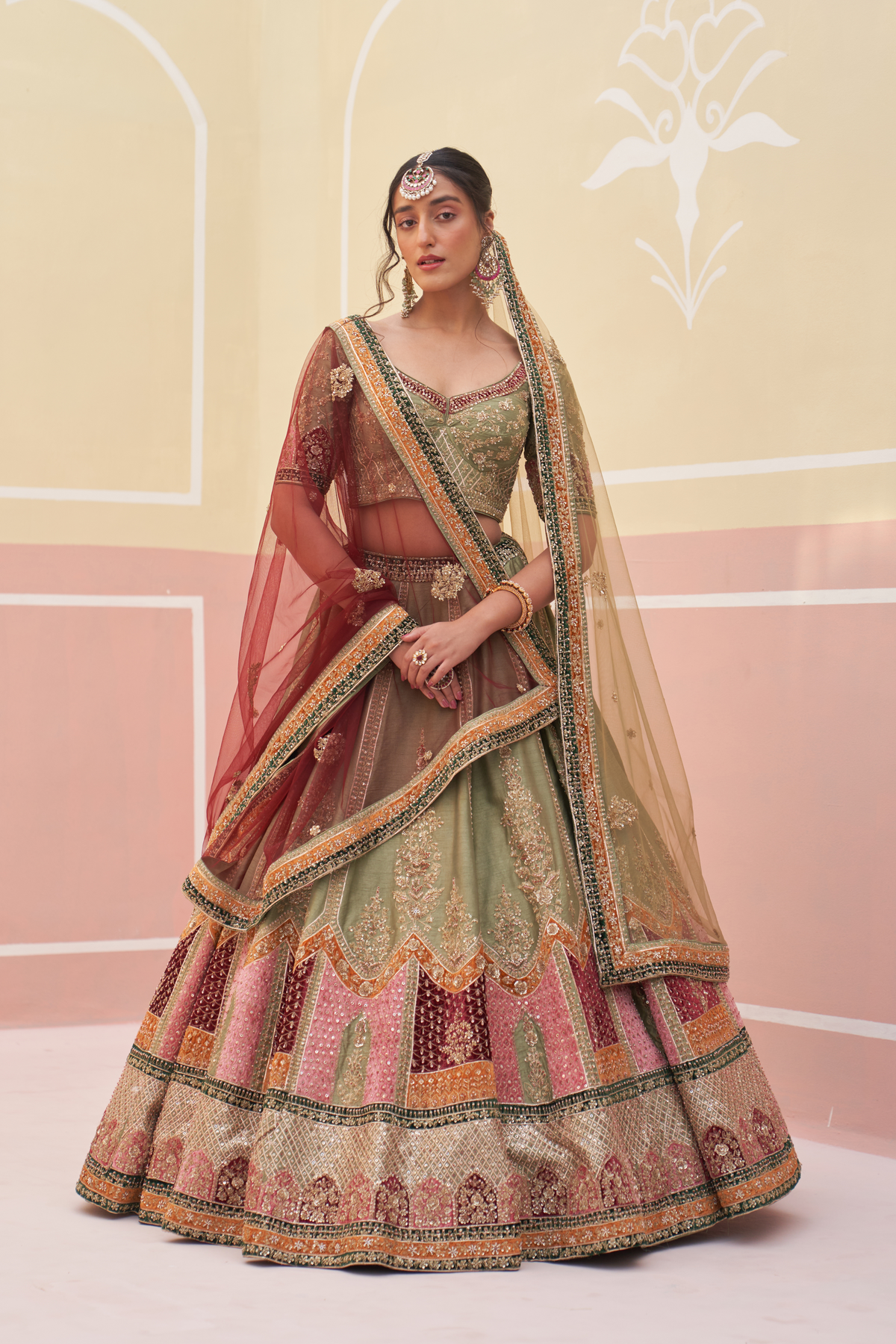 Green Raw Silk Lehenga Set