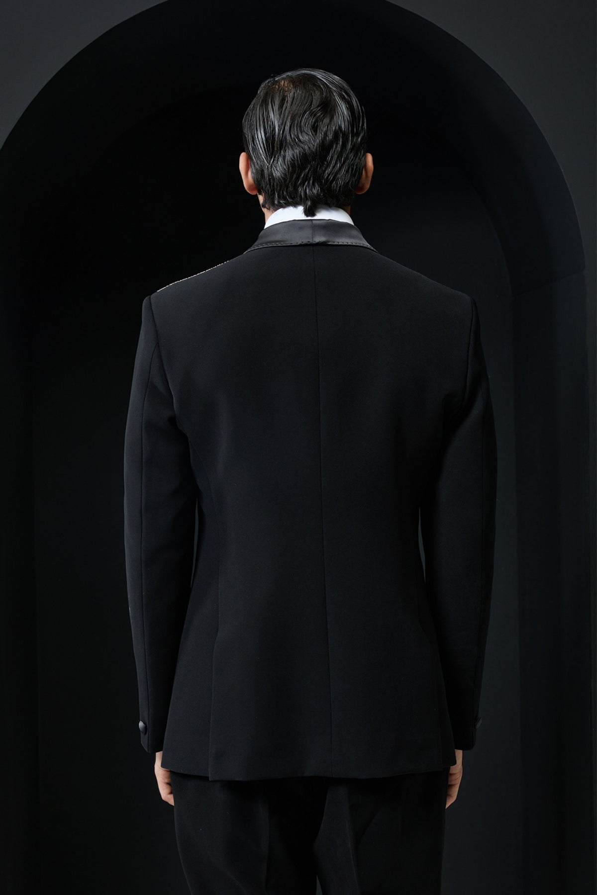 Black Tuxedo Silver Zari Set