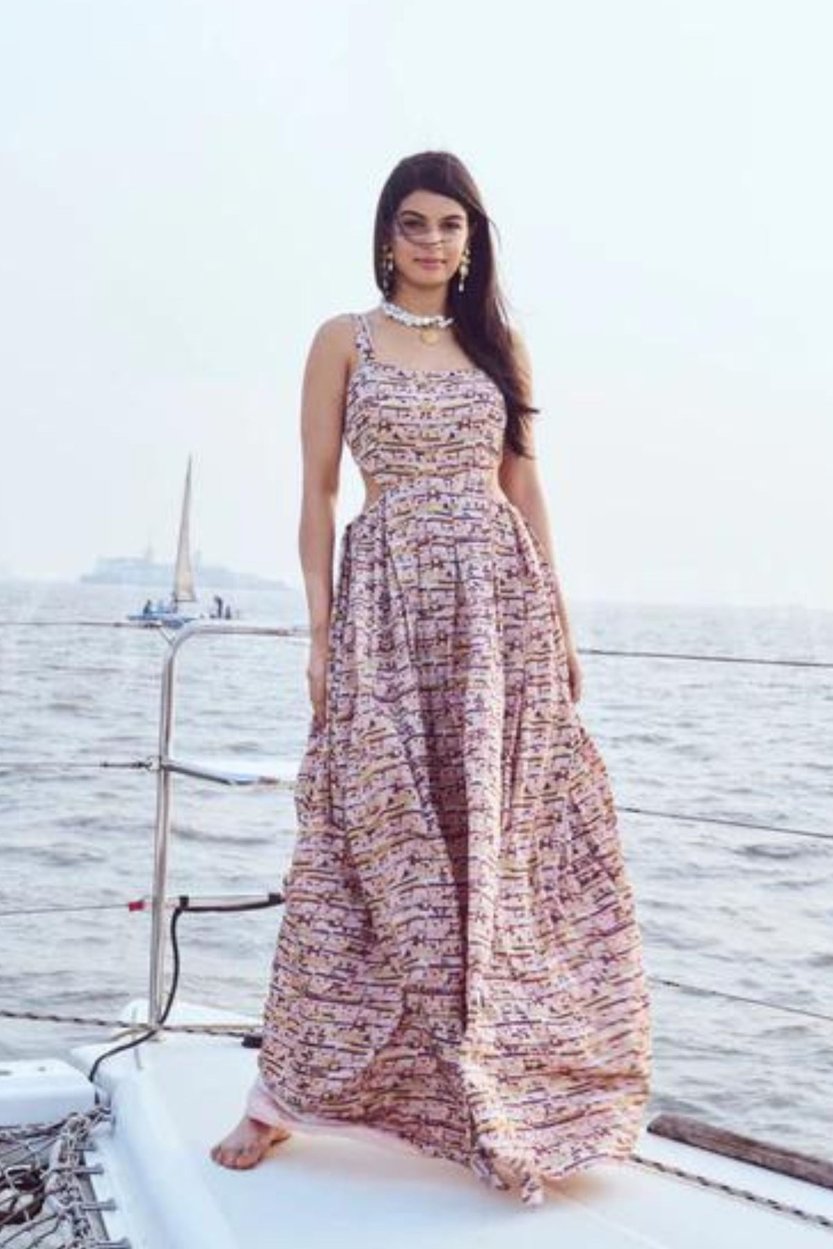 Sequin Printed Side Cutout Maxi Dress