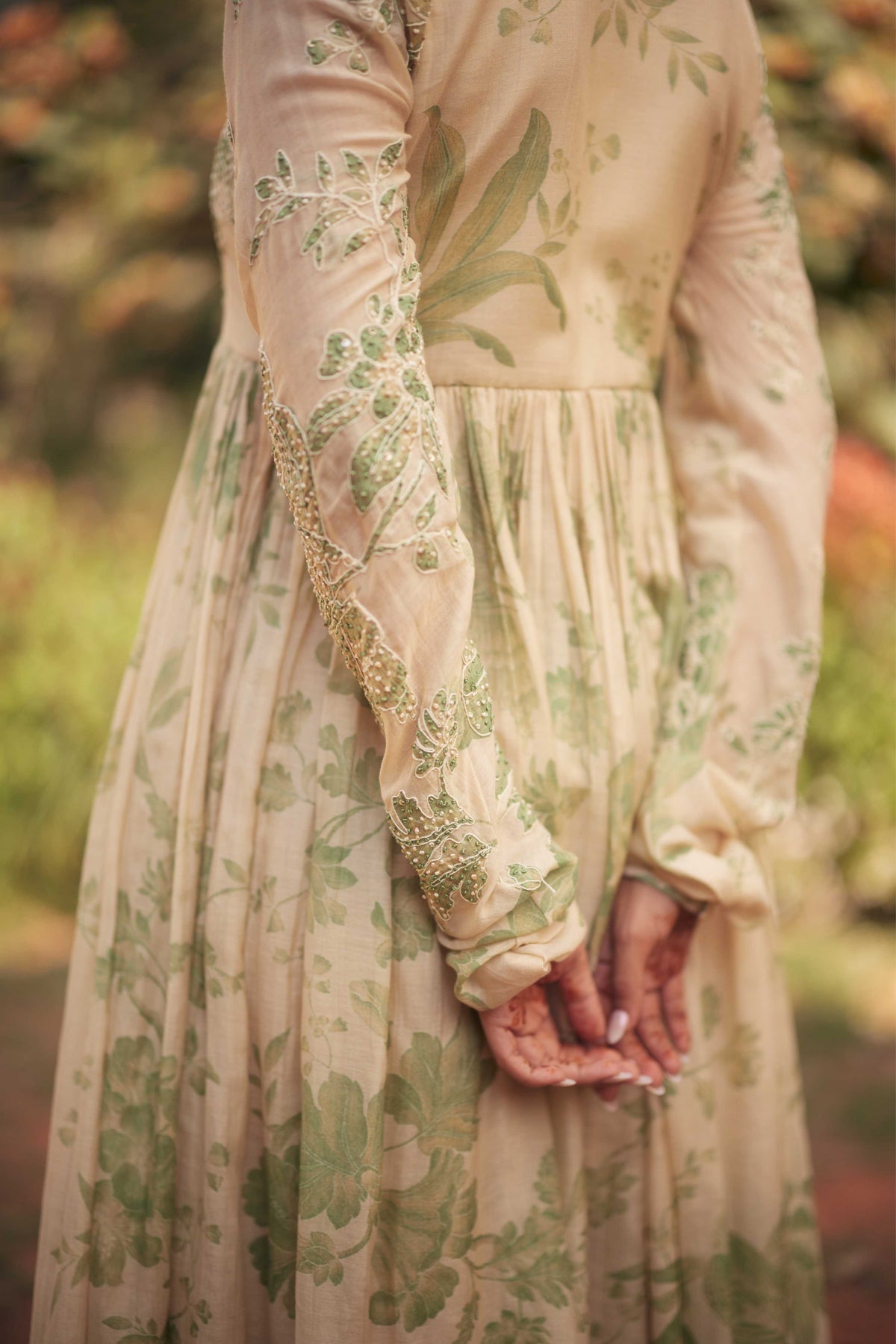 Green and Ivory Anarkali Set