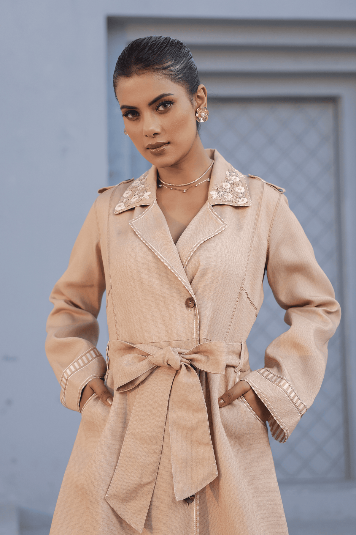 Azure Trench Coat Set in Beige