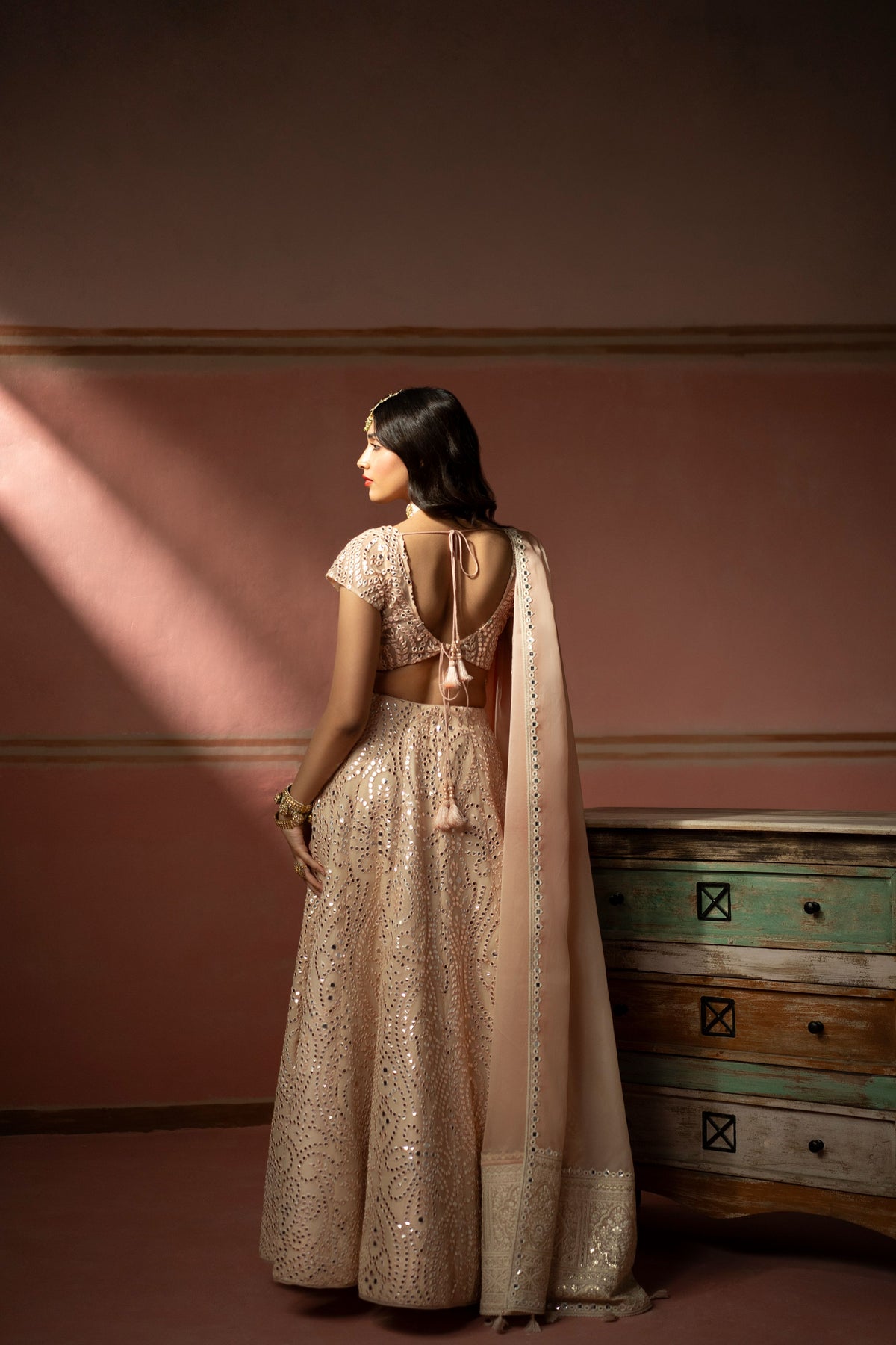 Blush Peach Mirrorwork Lehanga Set