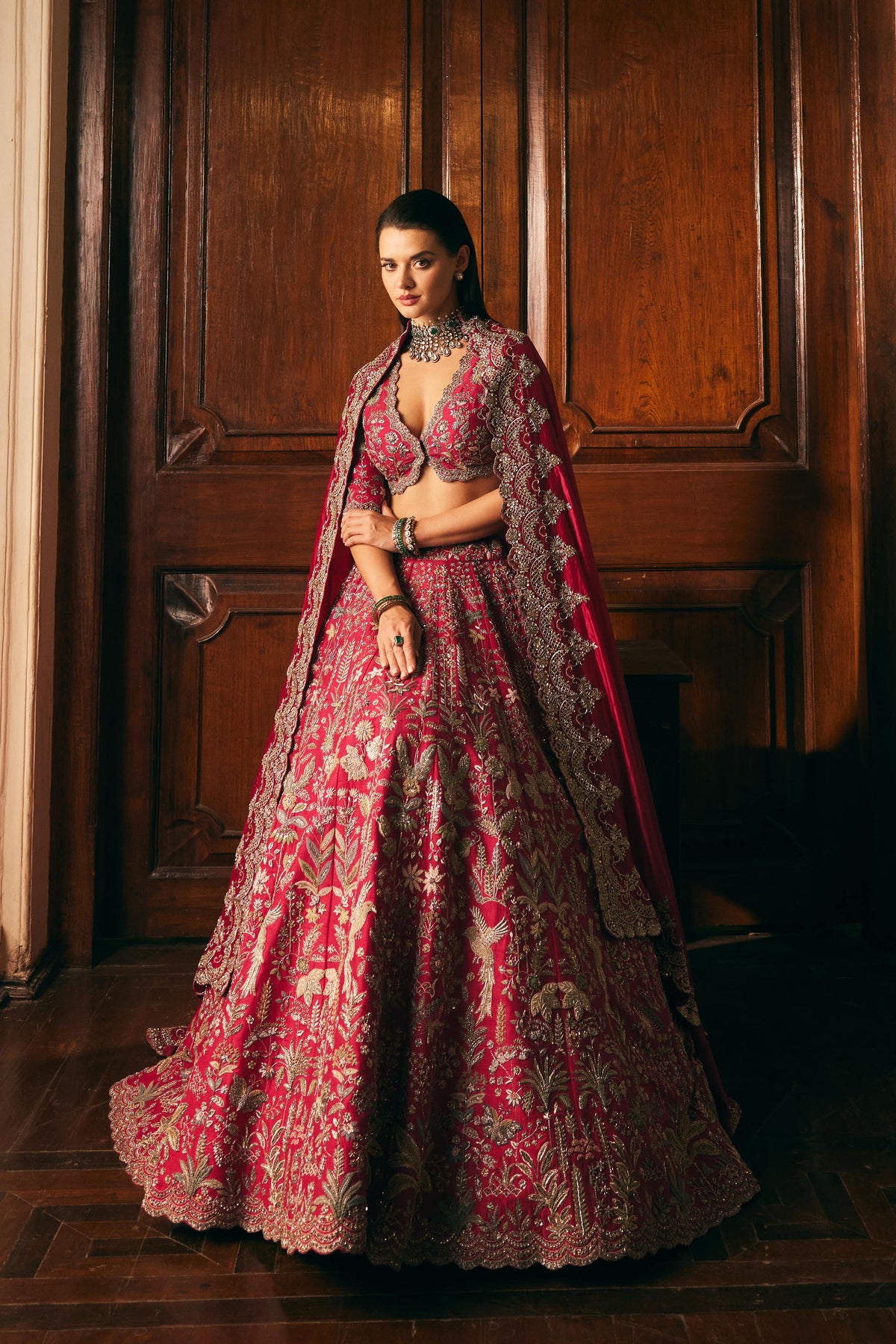 Embroidered Lehenga Set in Rani Pink