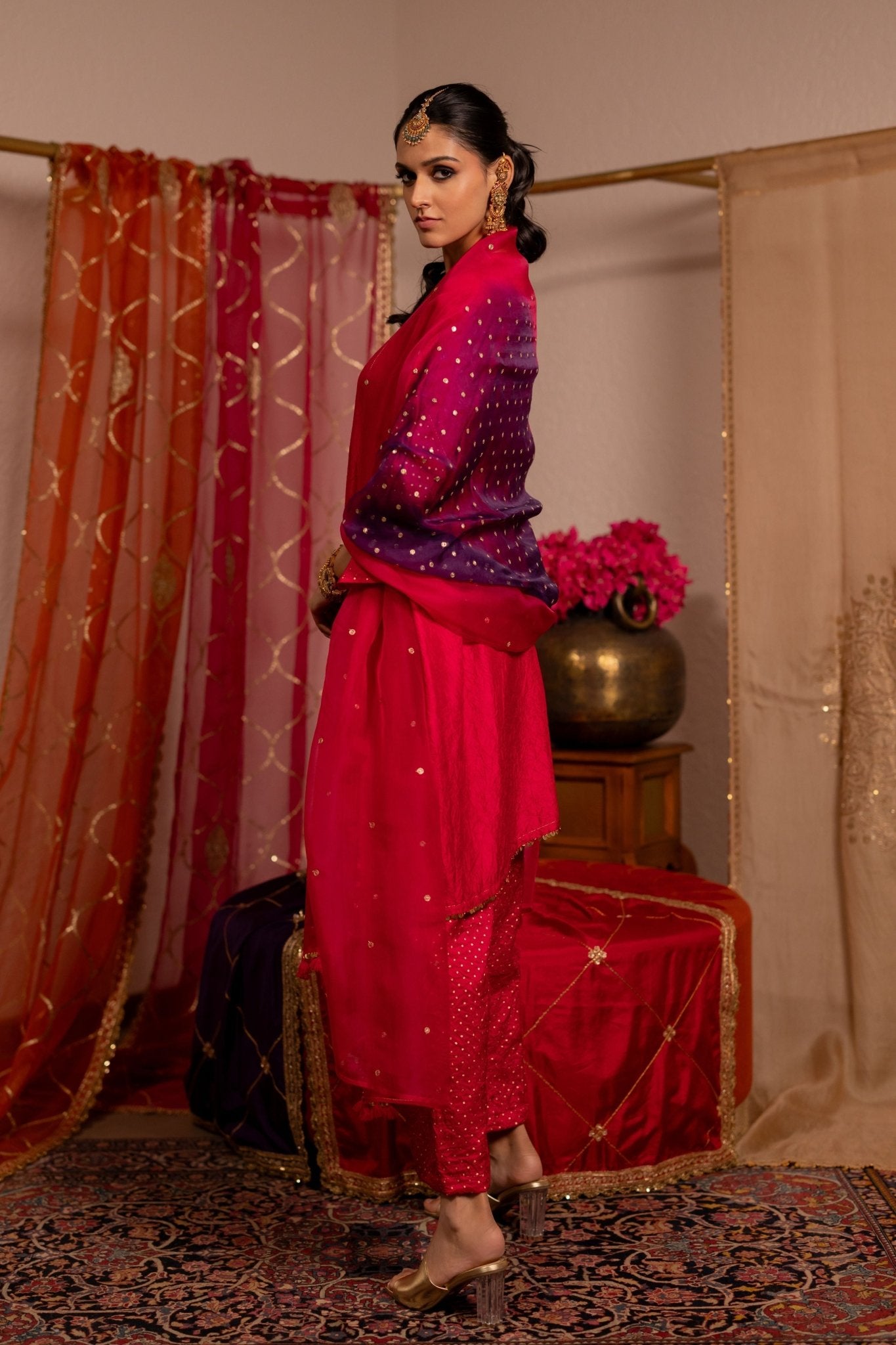 Pink Organza Gul Dupatta - Pooja & Keyur - Elahe