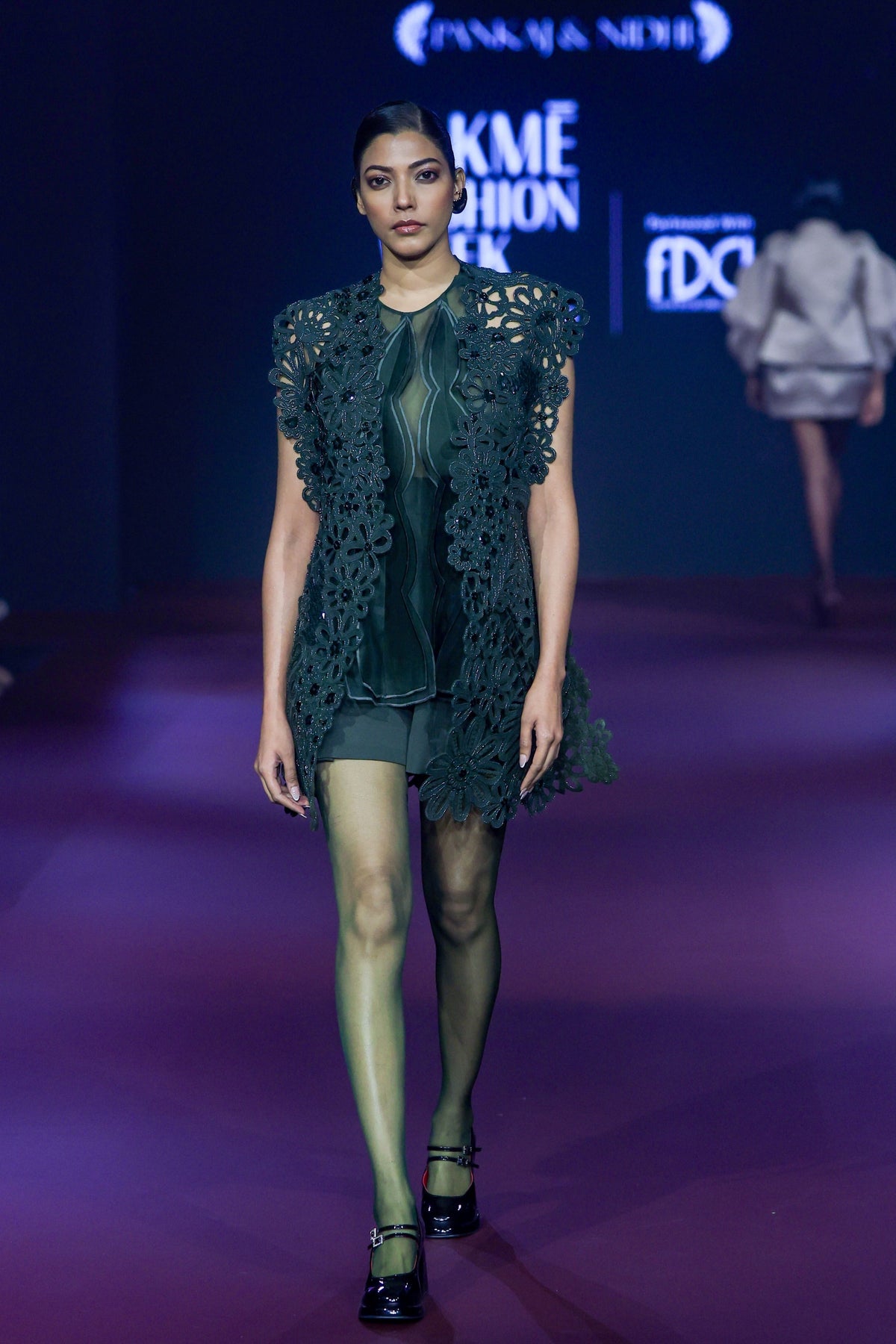Green Cutwork Jacket Set