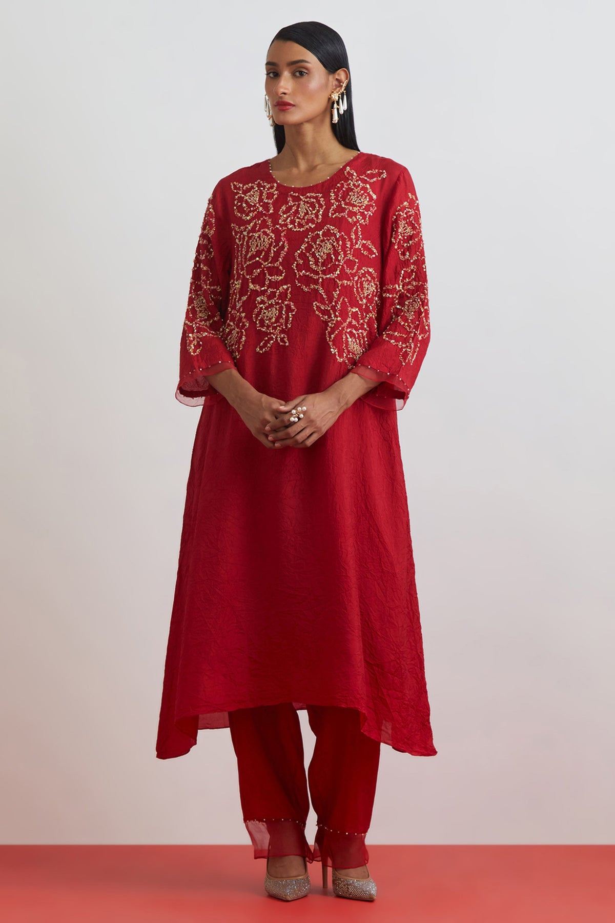 Ruby Floral Encrusted Kurta Set