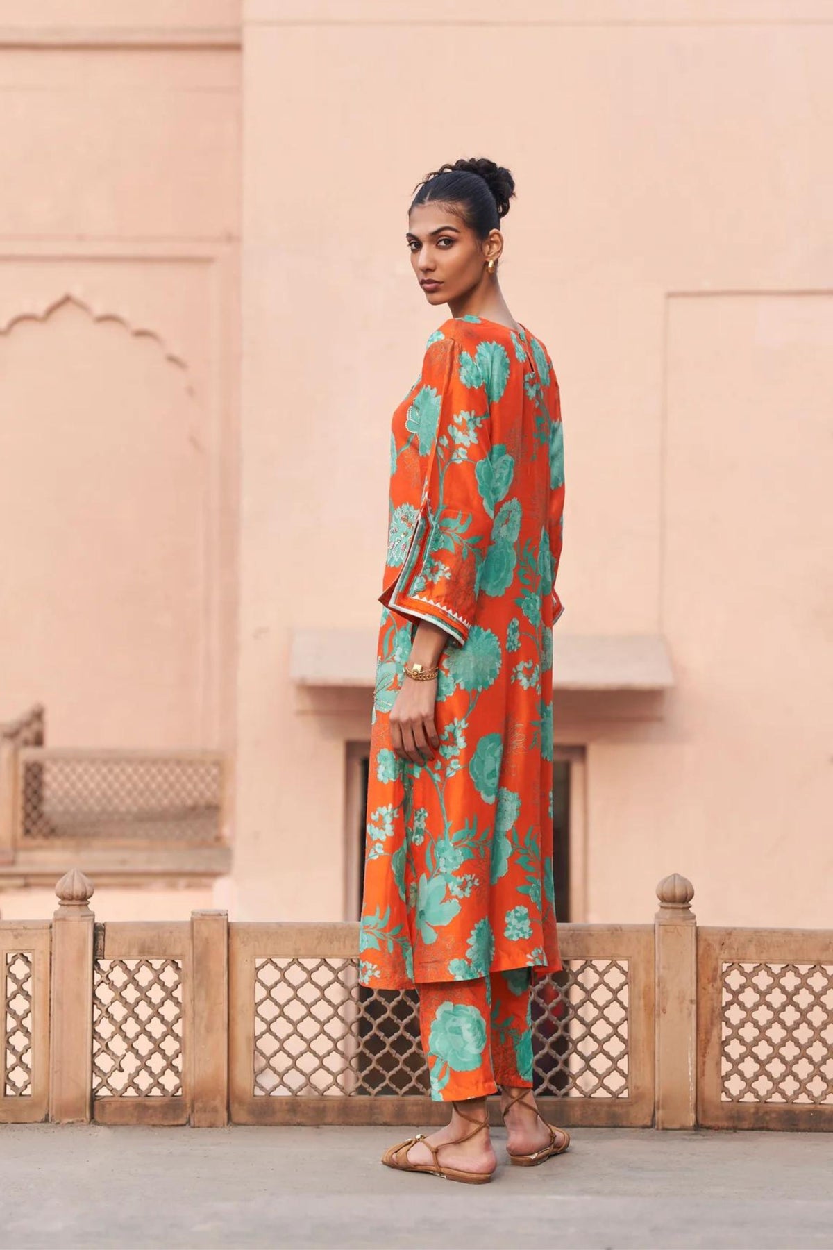 Orange Moroccan Jaal Kurta Set