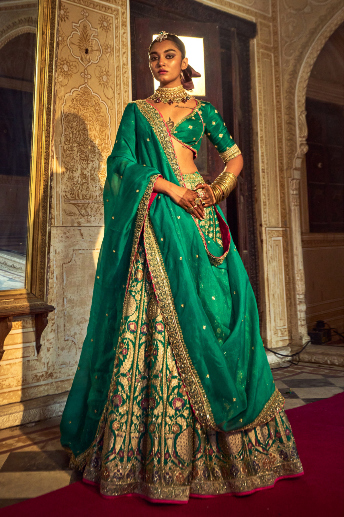 Green Banarsi Lehenga Set