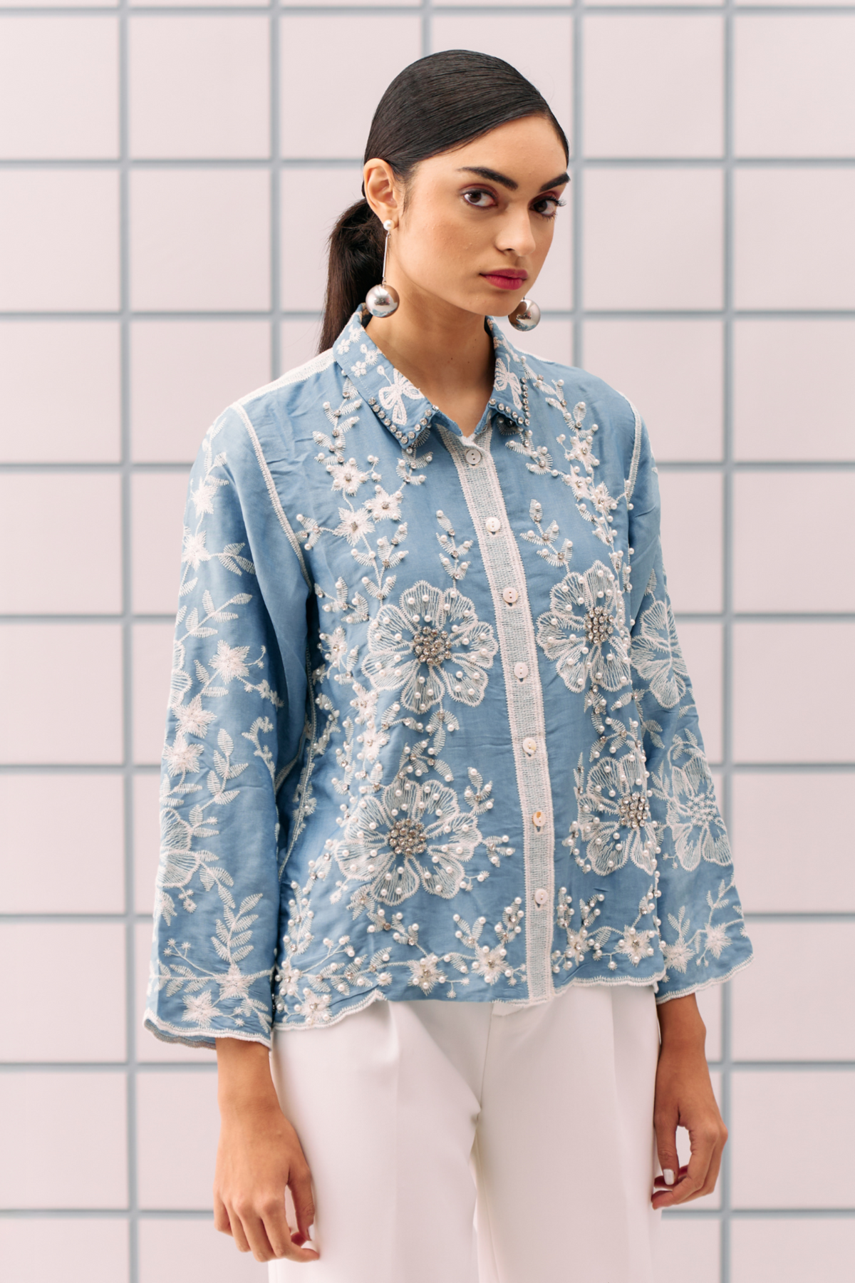 Emama Blue Embroidered Shirt