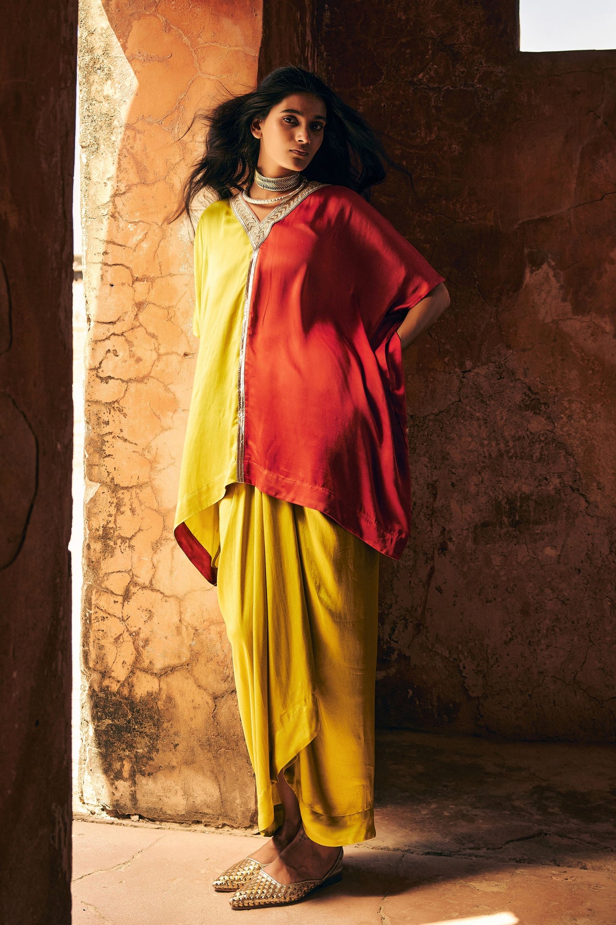 Half-and-half Kaftan Skirt Set