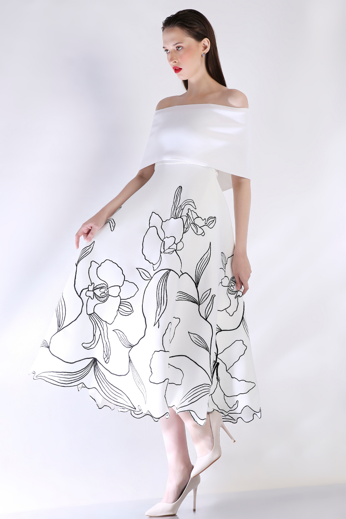 Off-shoulder Embroidered Dress
