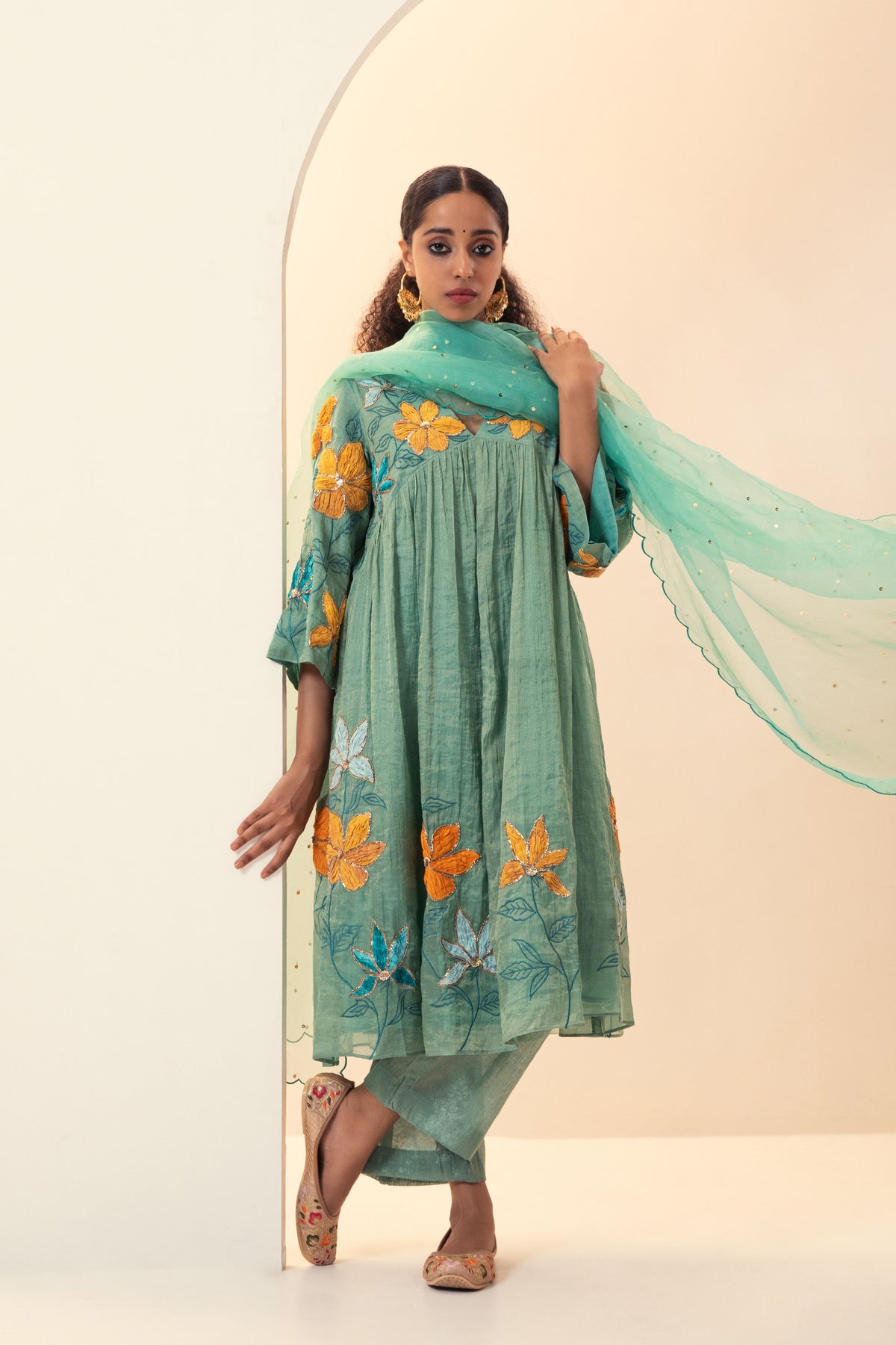 Teal Chanderi Tissue Tunic