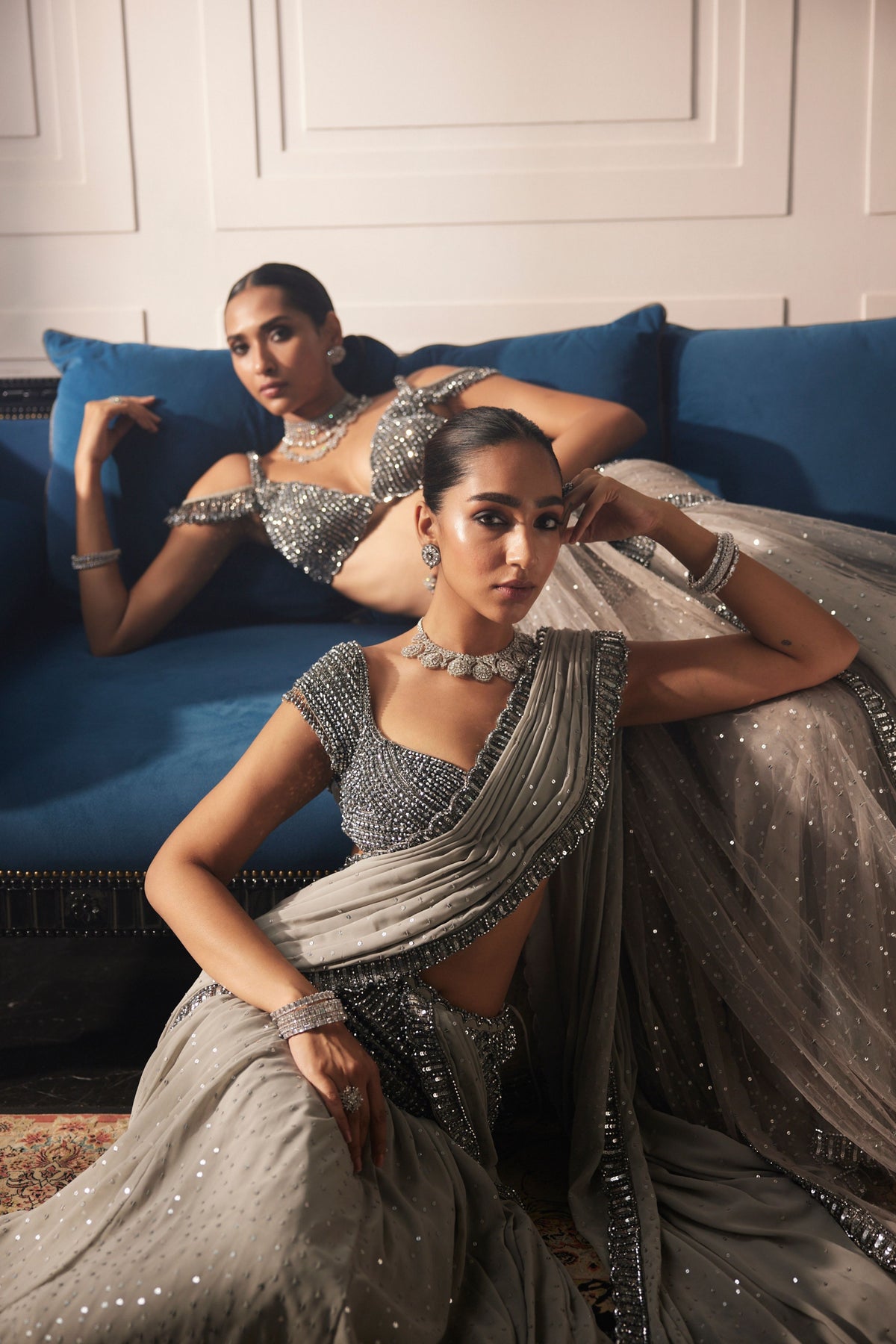 Crystal Grey Sequins Embroidered Lehenga Set