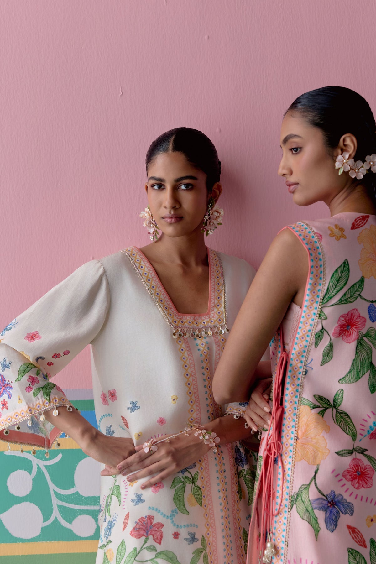 Ecru Floral Kurta Set