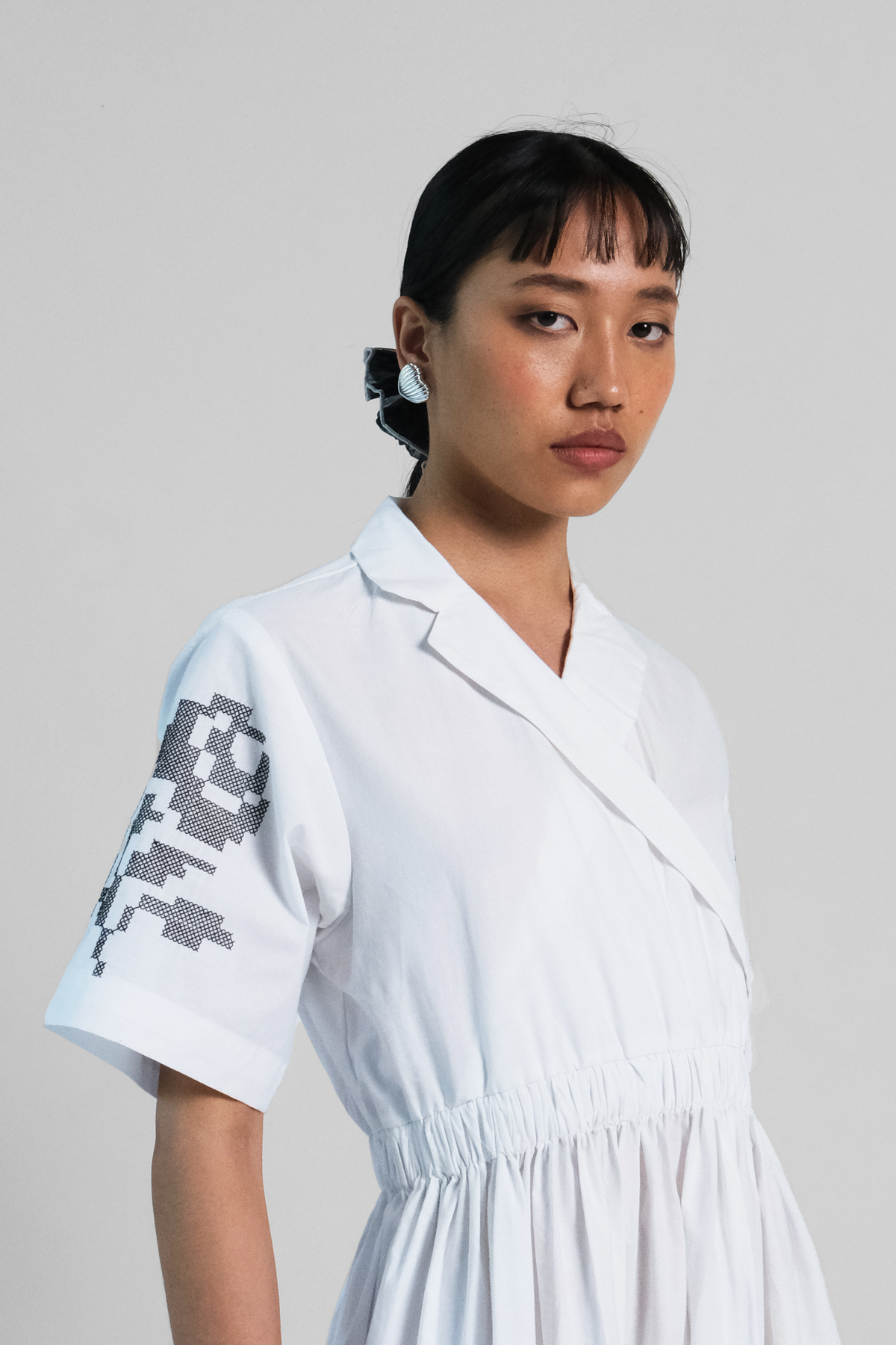 White Cross Stitch Embroidered Dress