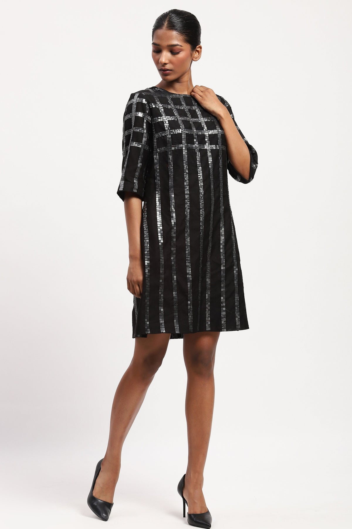 Sequin Windowpane Embellished Dress