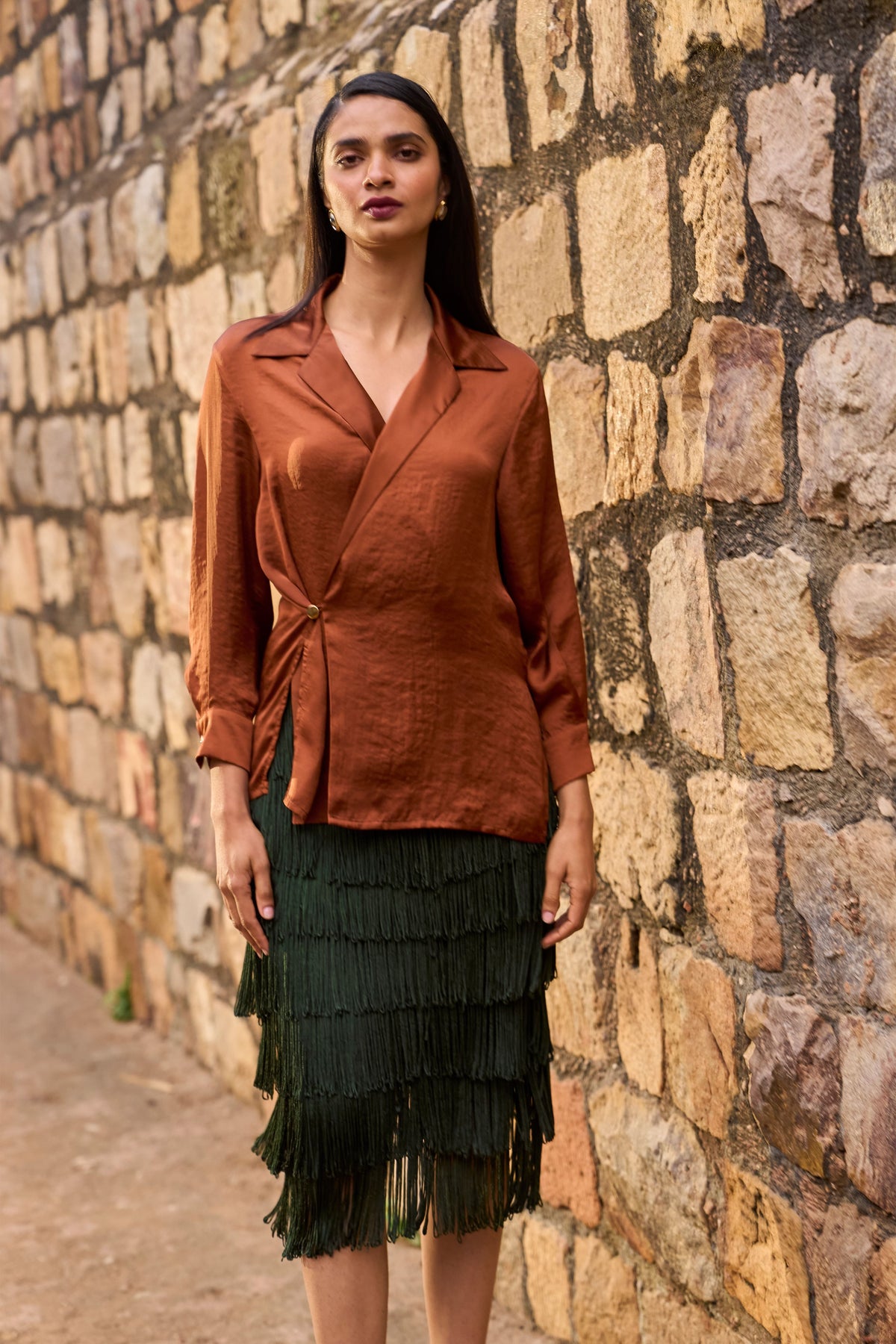 Umber Side Tie Blazer Shirt