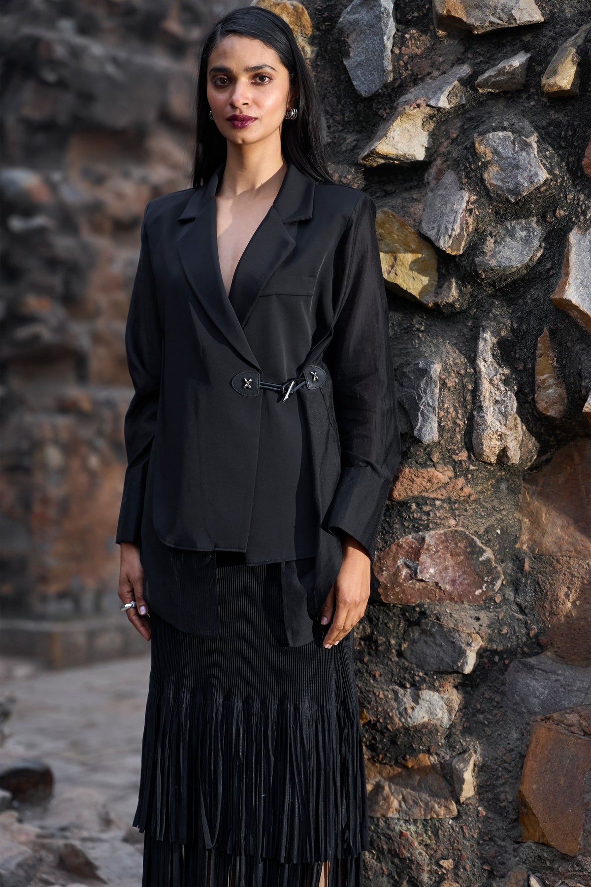 Black Side-tie Blazer Shirt