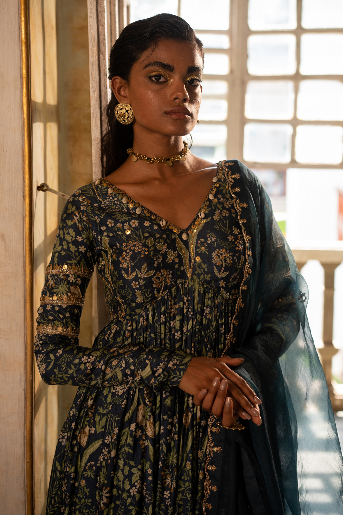 Tropical Wildflower V-neck Anarkali Set