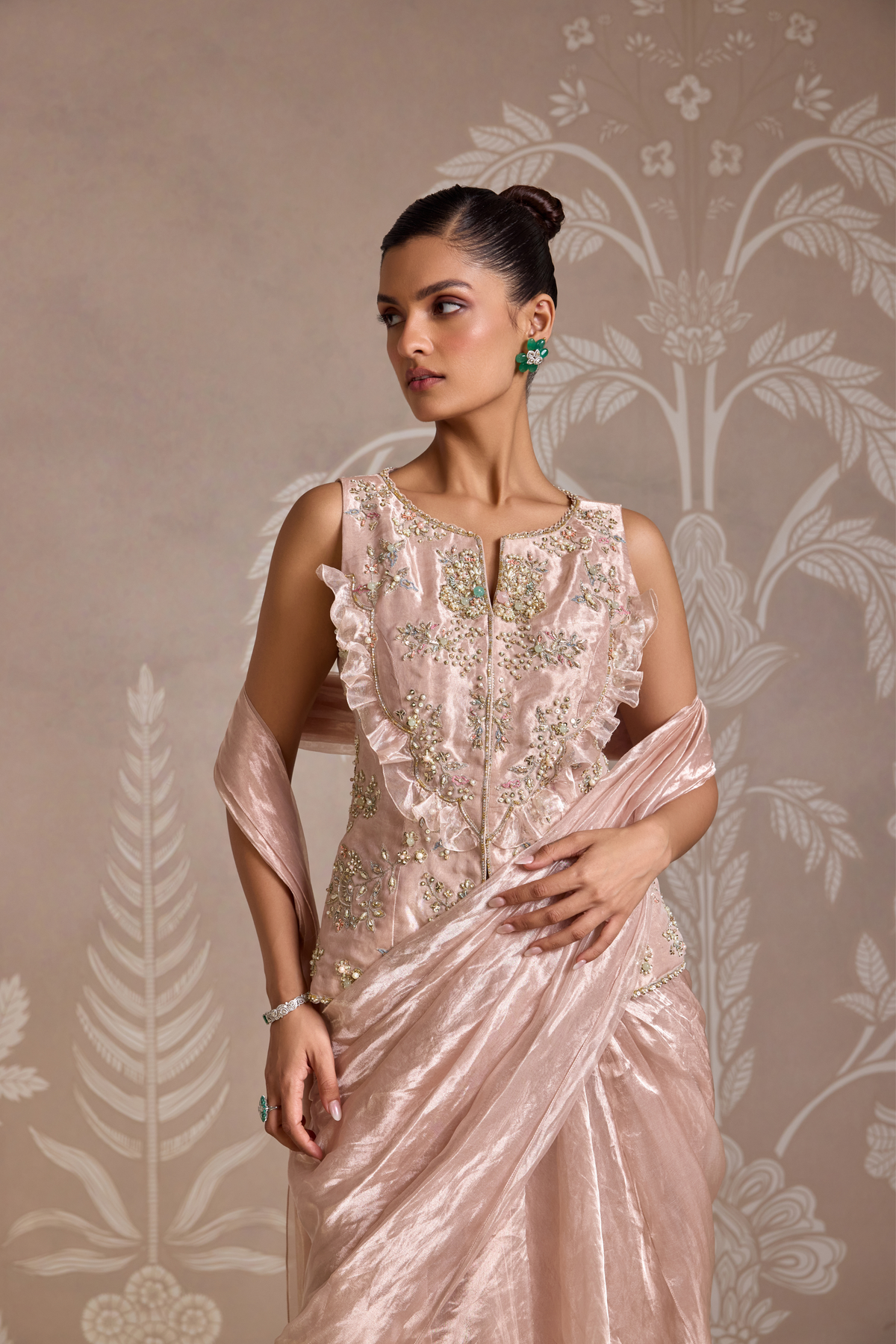 Rose Gold Drape Saree Set