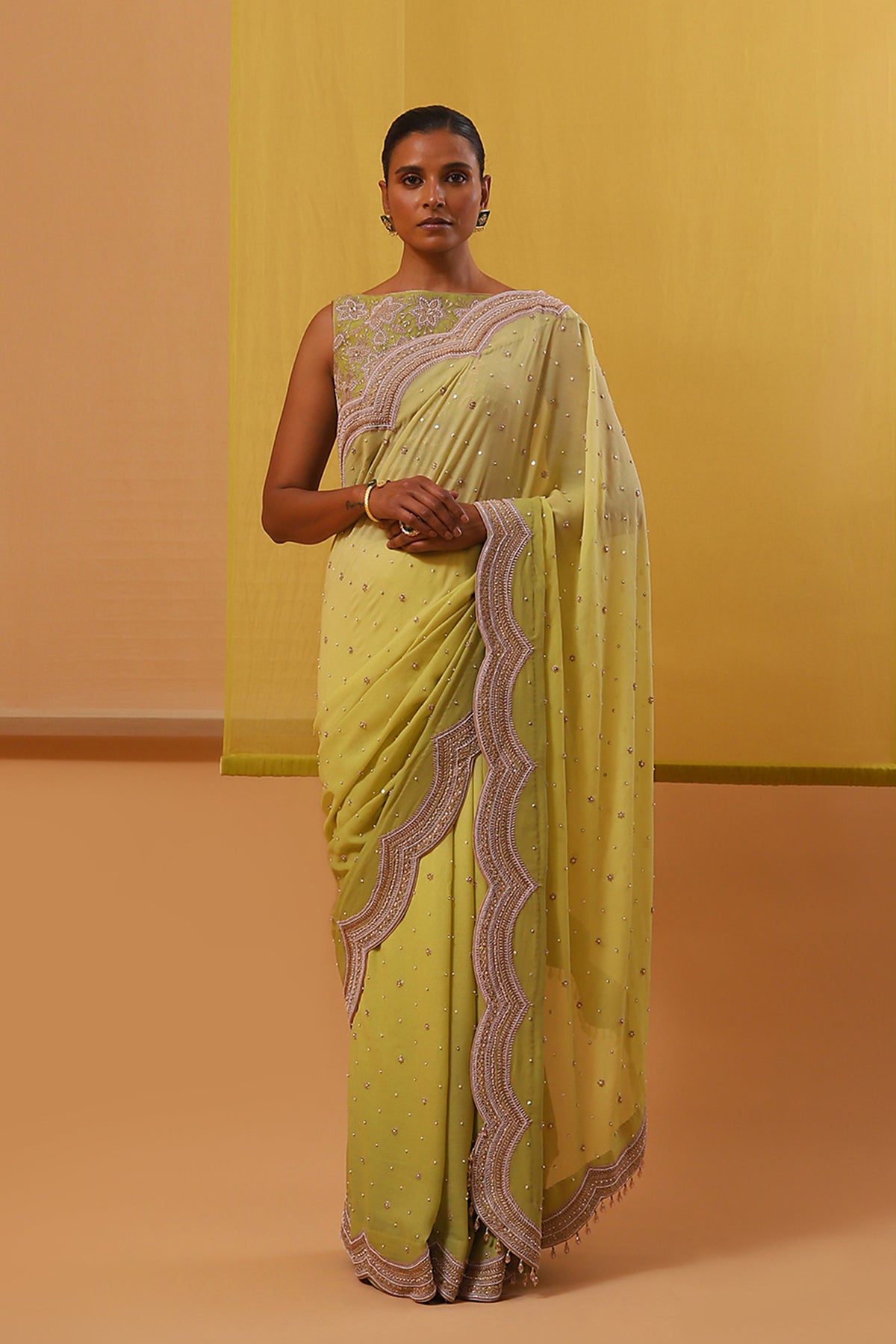 Lime Green Hafia Saree Set