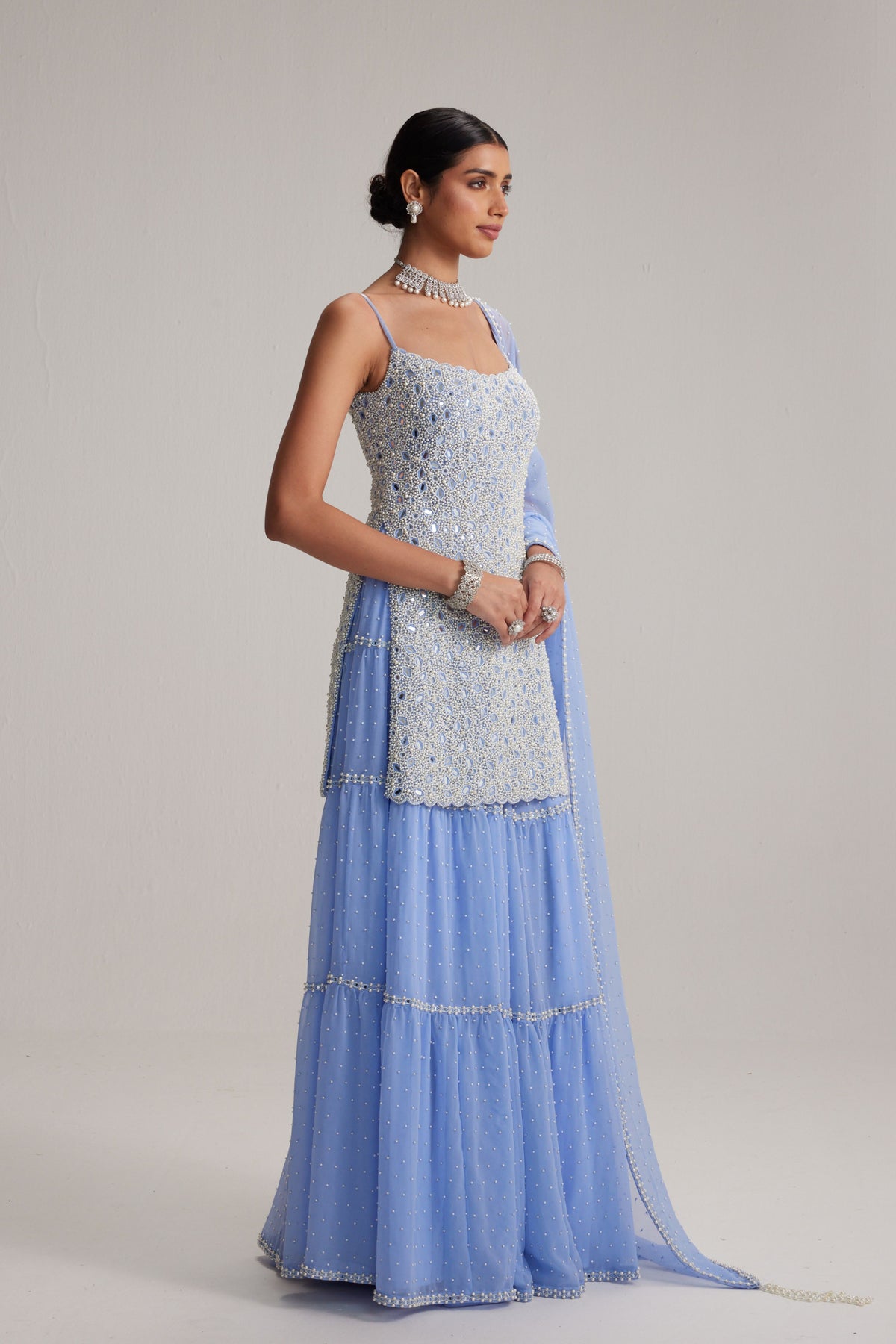 Dew Blue Sharara Set