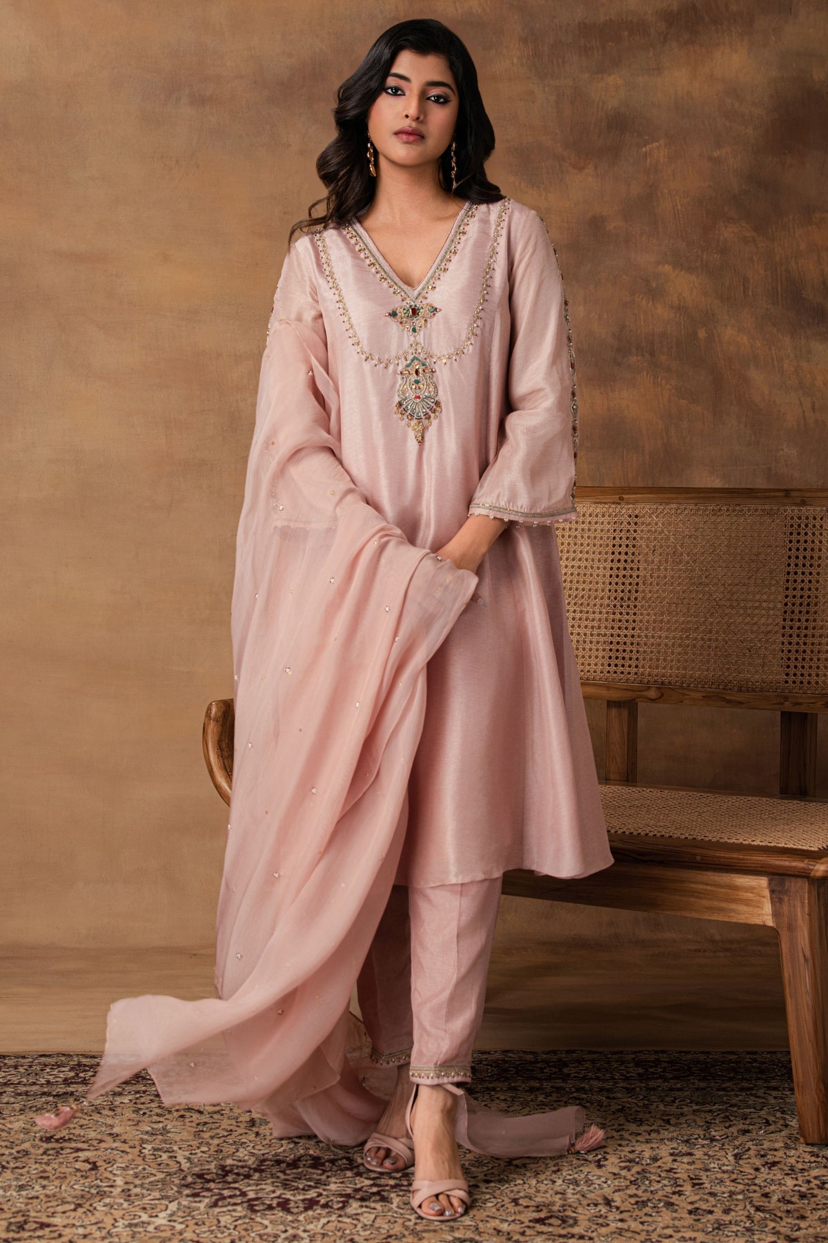 Pastel Pink Silk Kurta Set