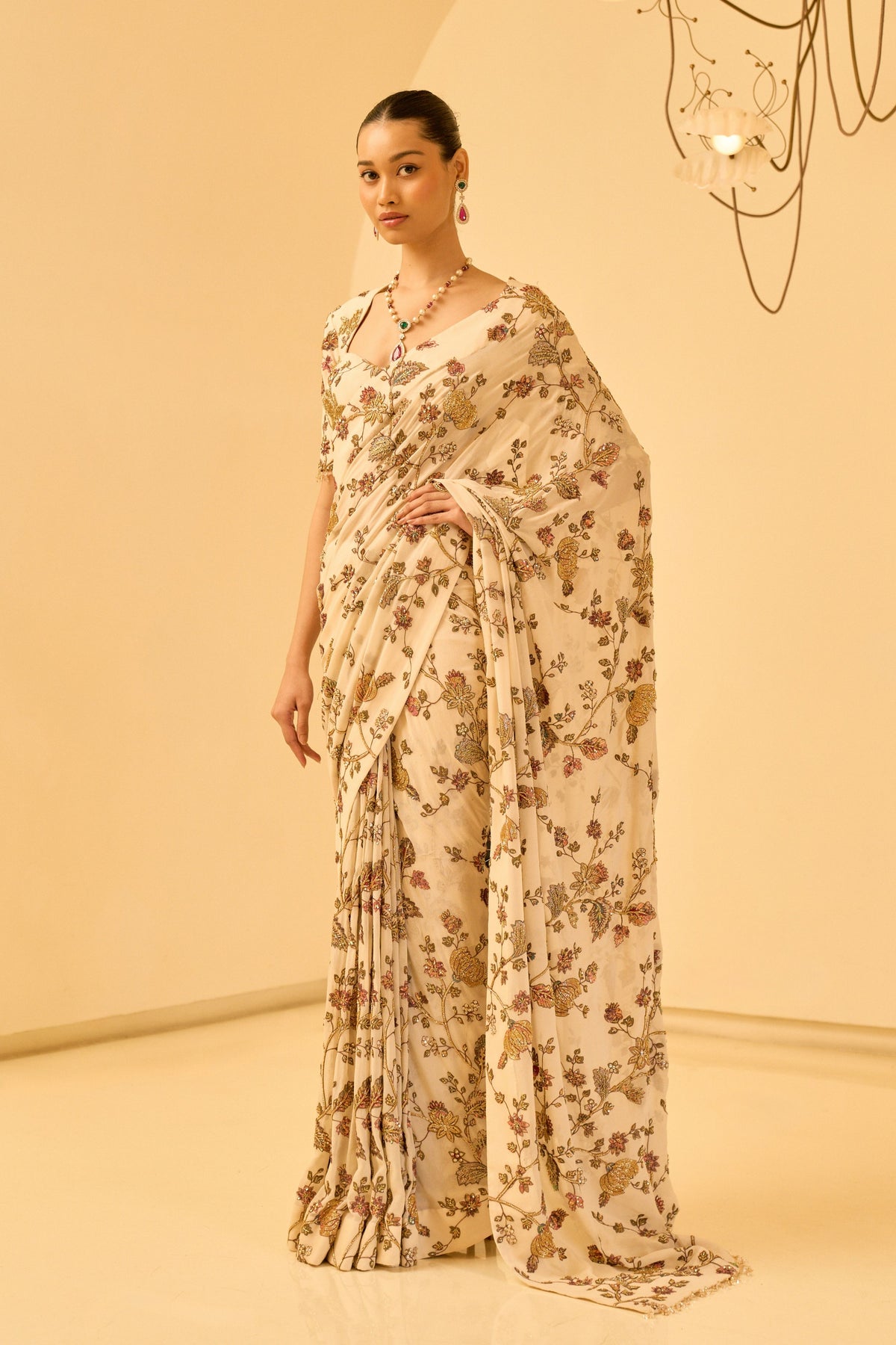 Ivory Floral Saree Set