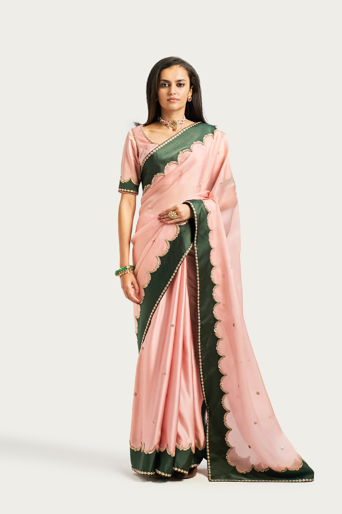 Firdaus olive embroidered saree