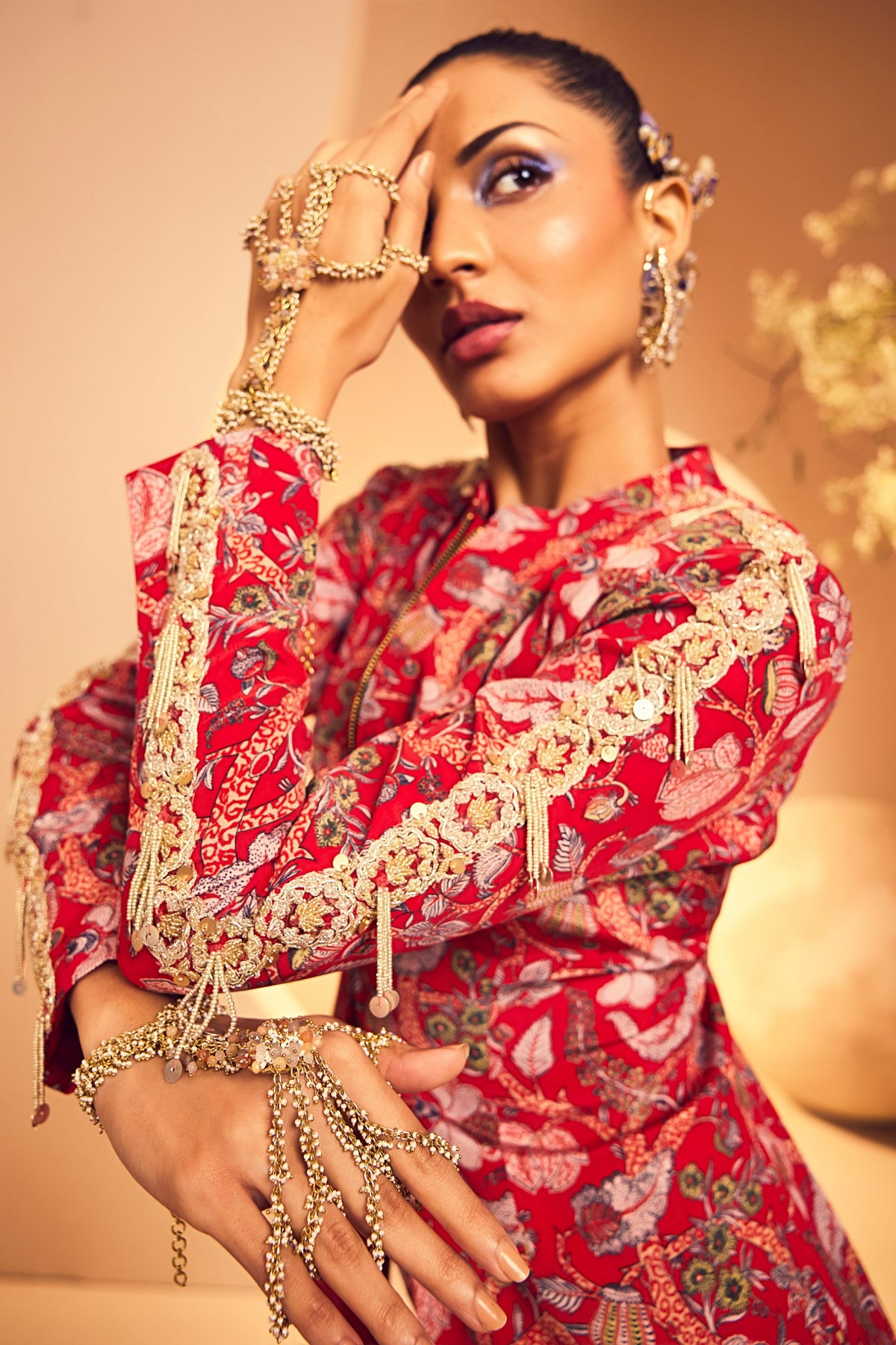 Red Kalmkari Border Blazer