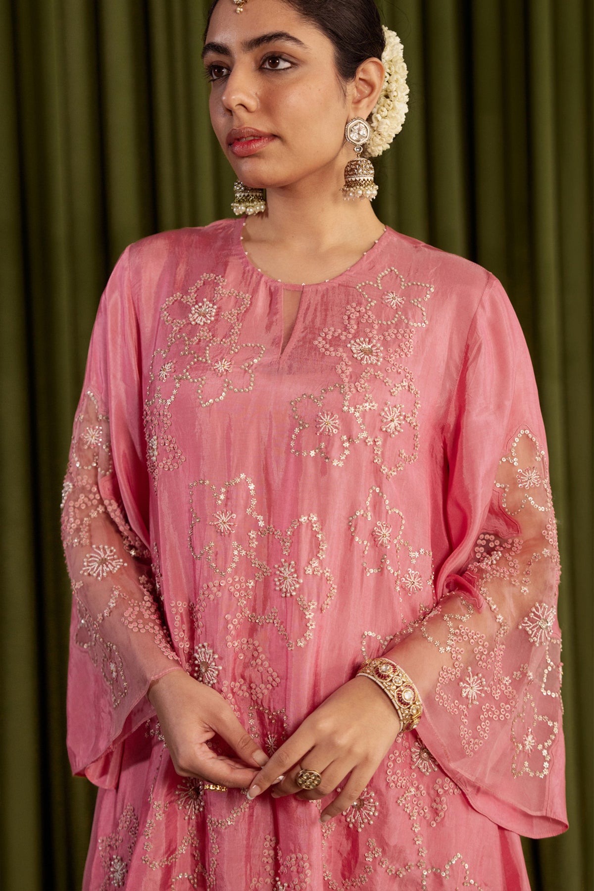 Rose Pink Embroidered Sharara Set