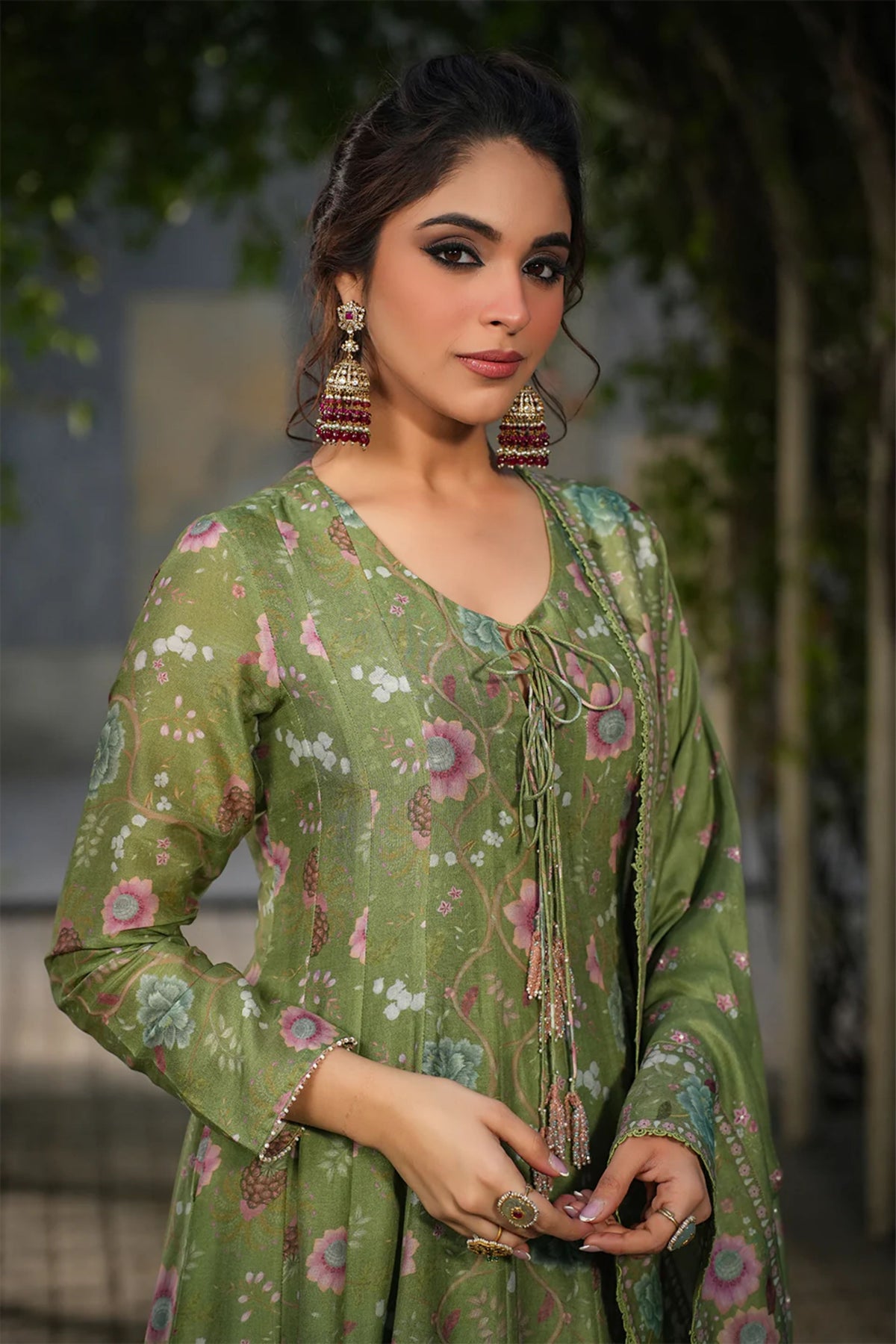 Mughal Bano Kalidar Set in Dark Green