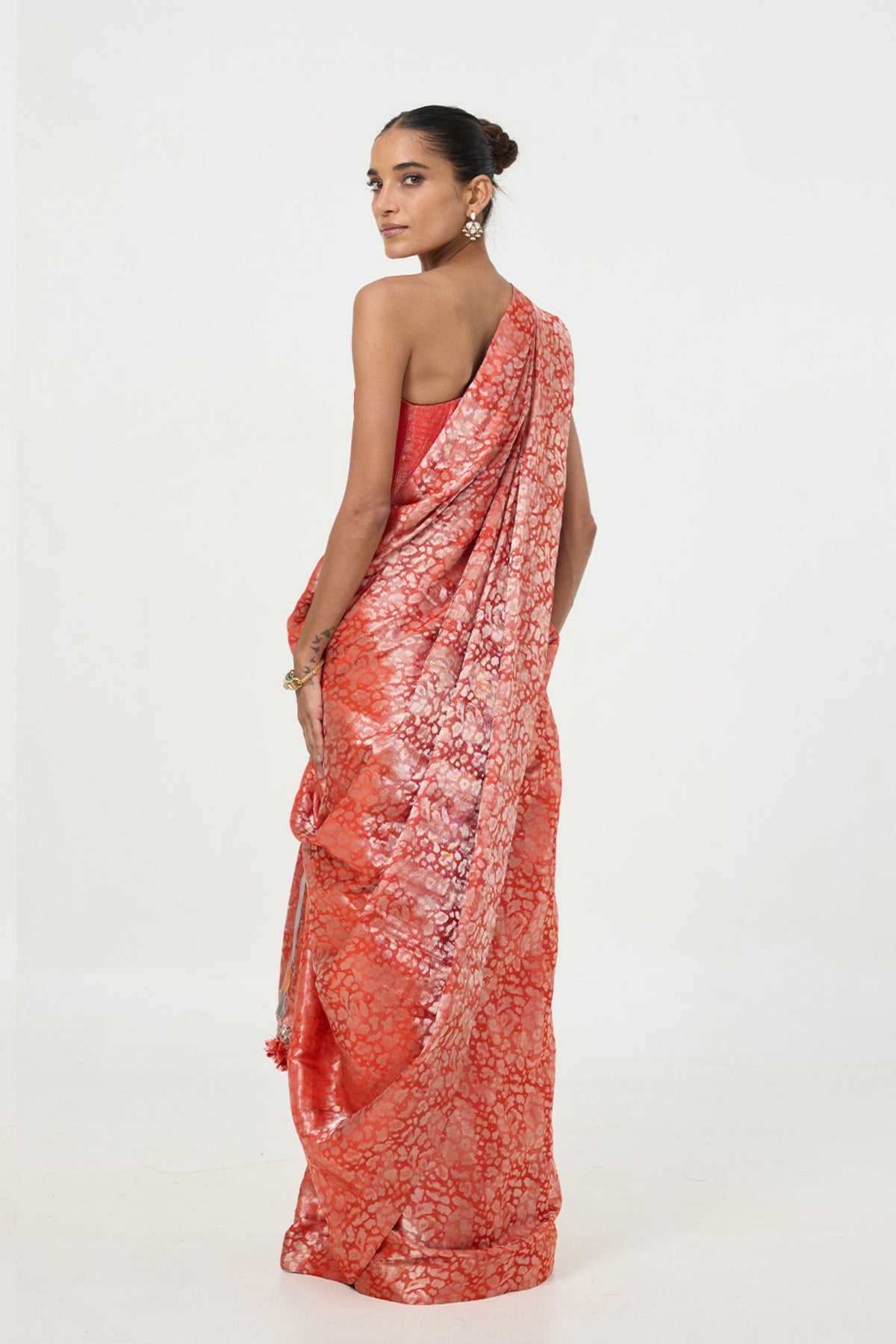 Rust Orange Tissue Saree